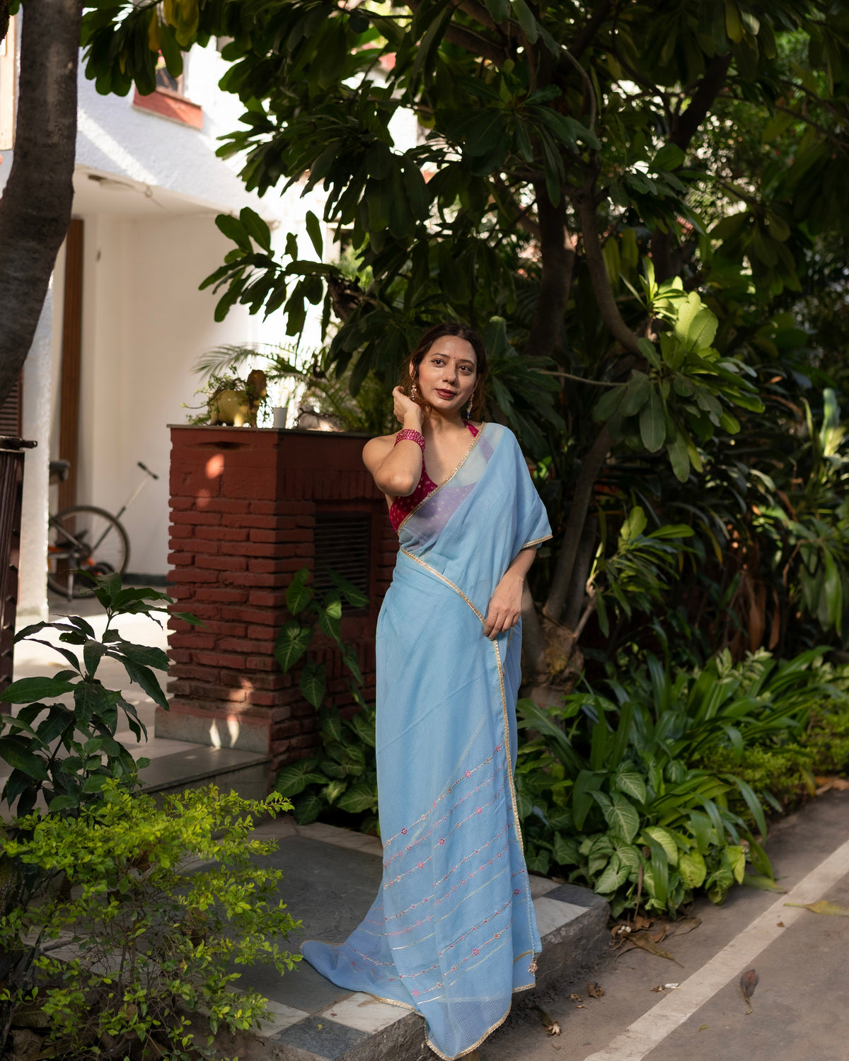 Jhumki | Blue Embroidered Kota Doria Saree