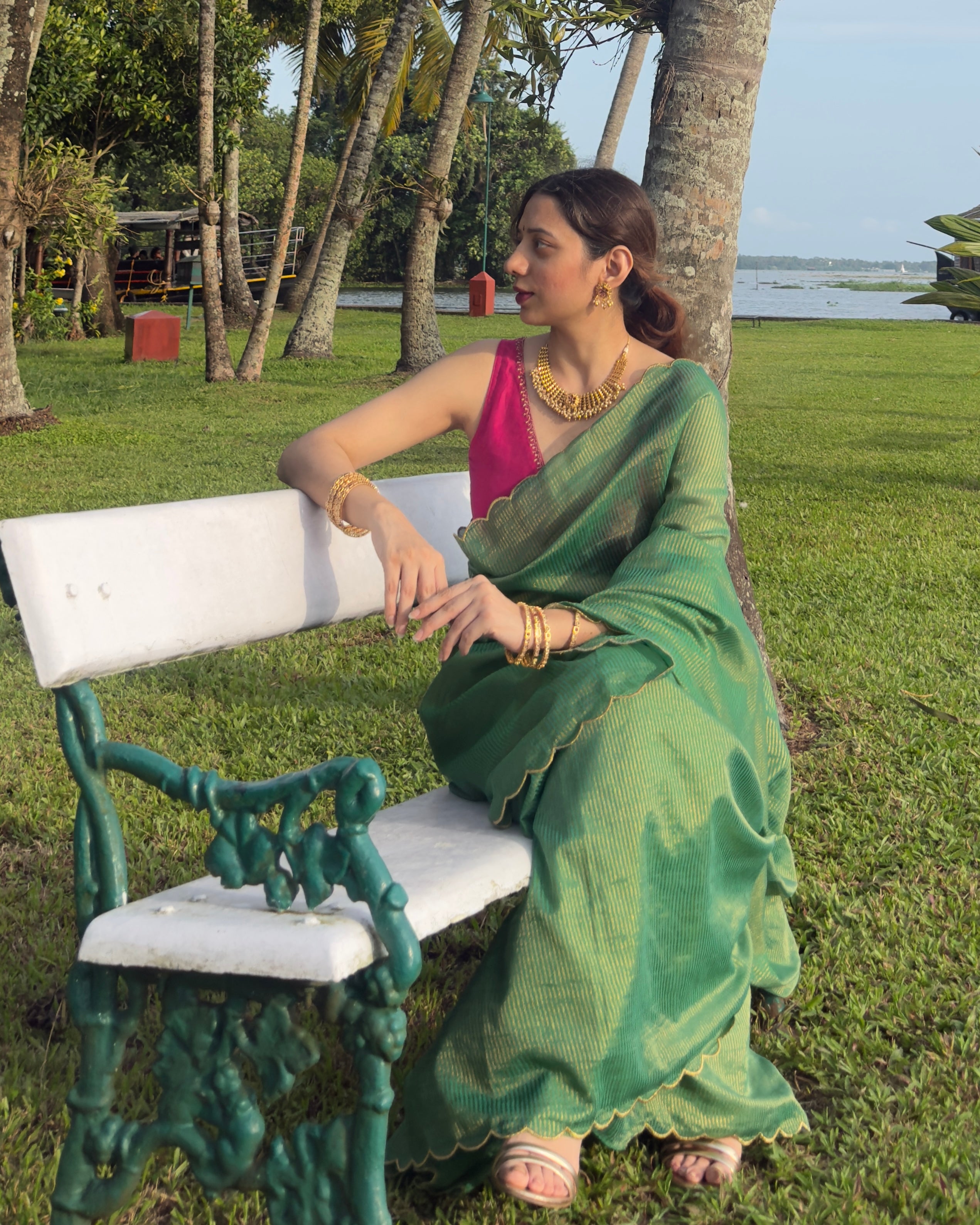 Mehek | Green Cotton Silk Saree with Zari stripes