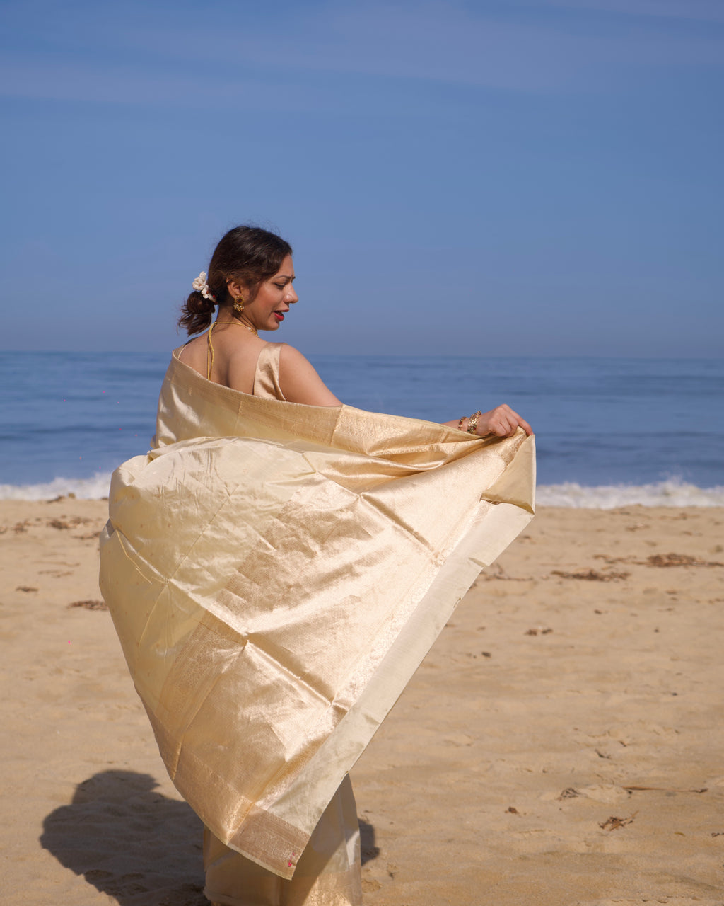 Mogra | Cream Handloom Banarasi Katan Silk Saree
