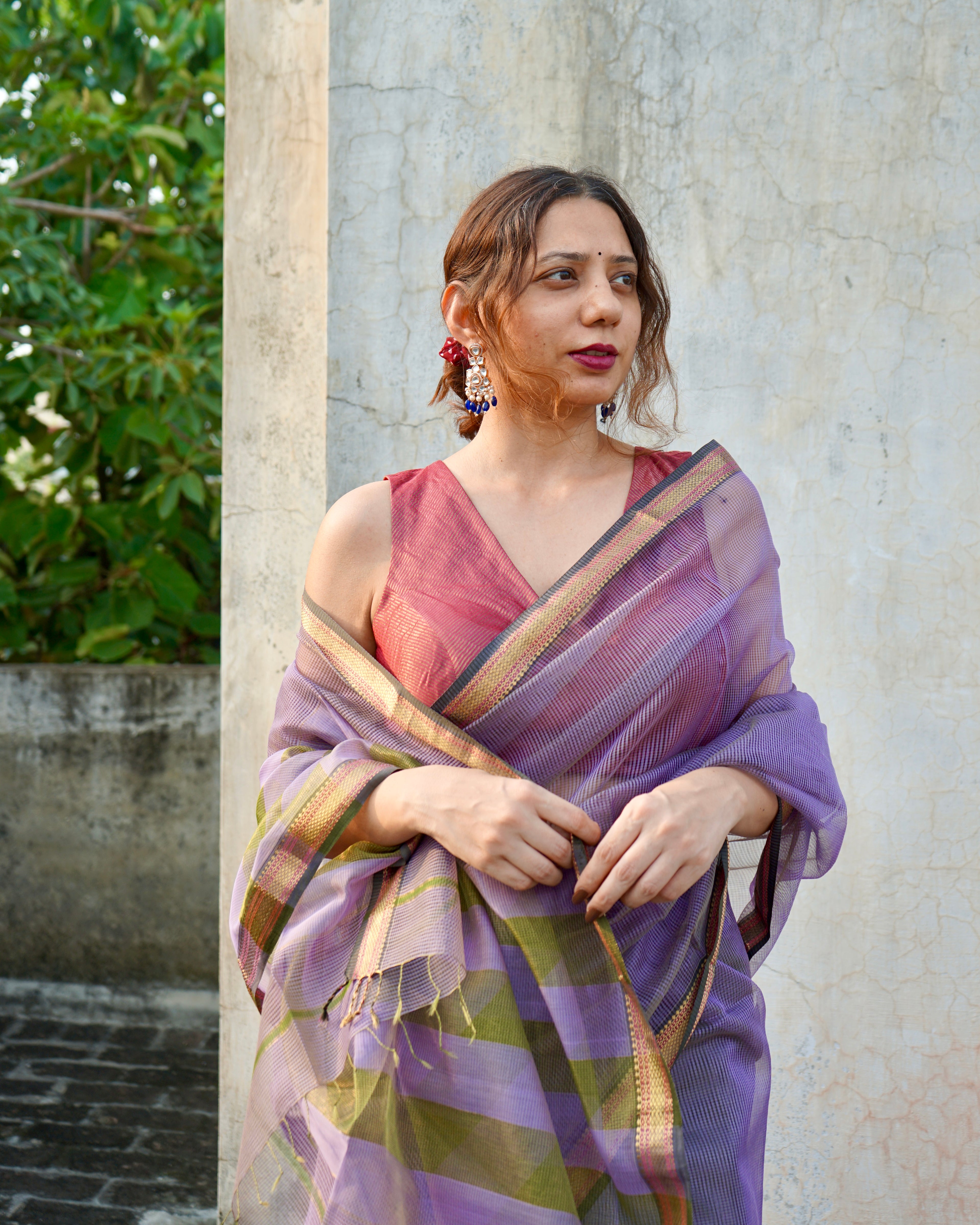 Rumi | Lavender Maheshwari Checks Saree