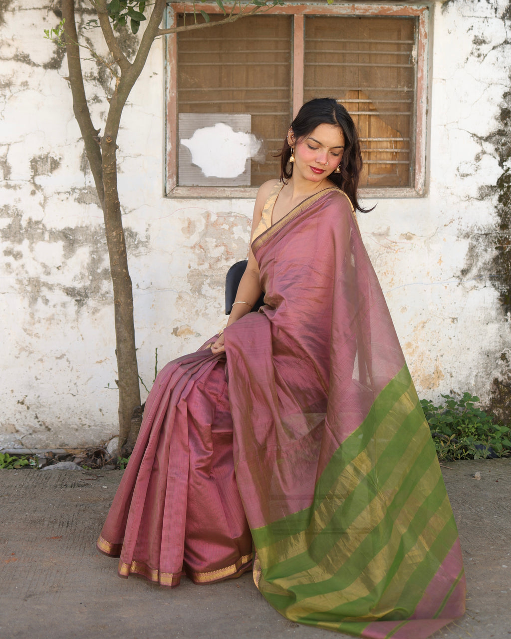 Kishmish | Pink Maheshwari Checks Saree