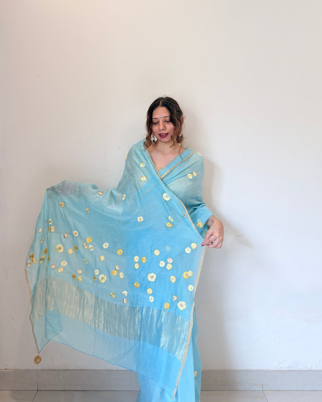 Noori | Blue Embroidered Cotton Silk Saree
