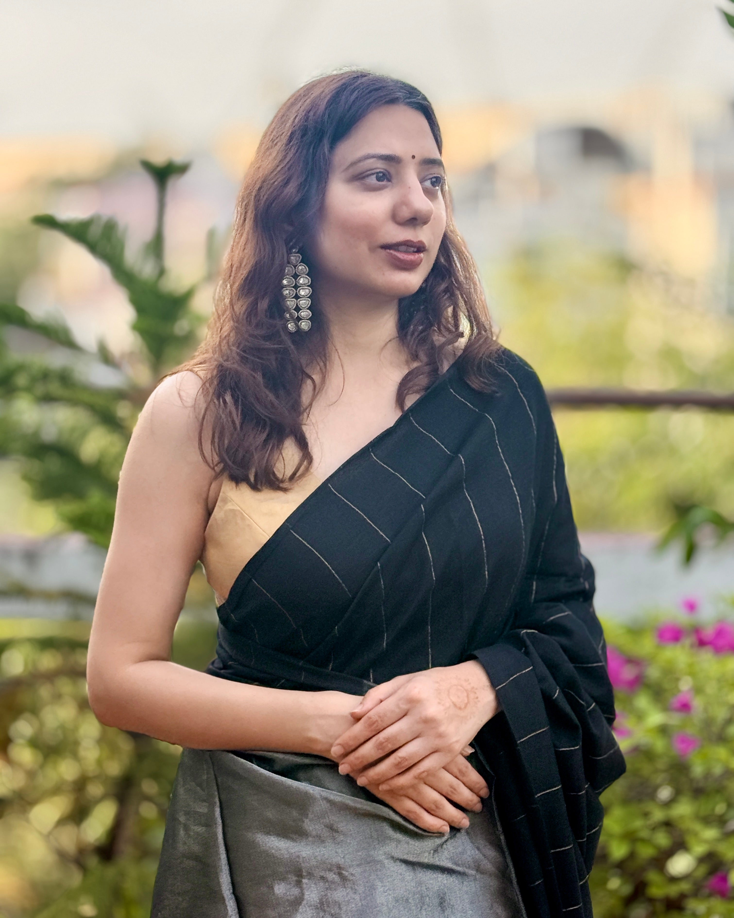 Raina | Black Twill Woven Maheshwari Saree