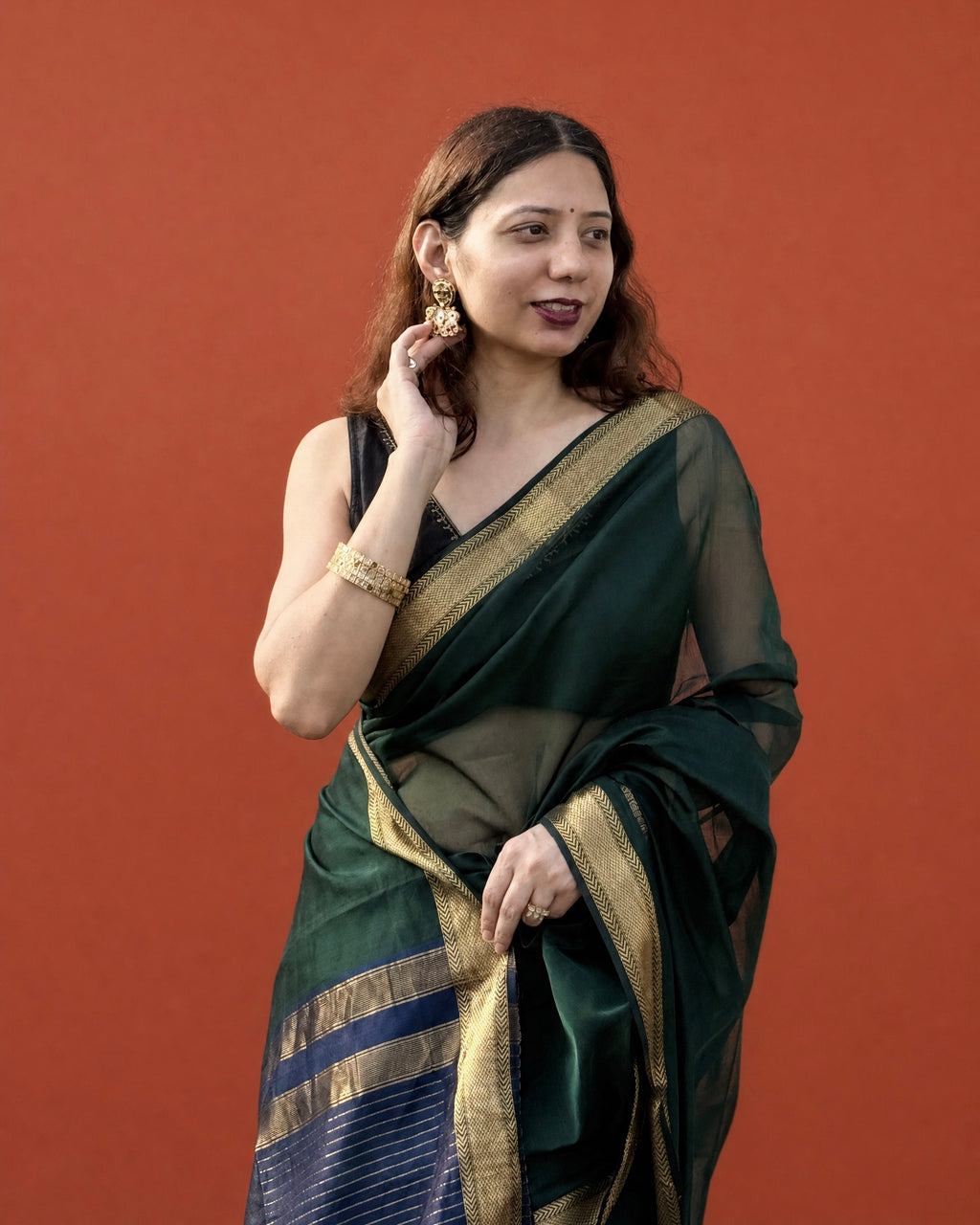 Tina | Green Blue Maheshwari Saree