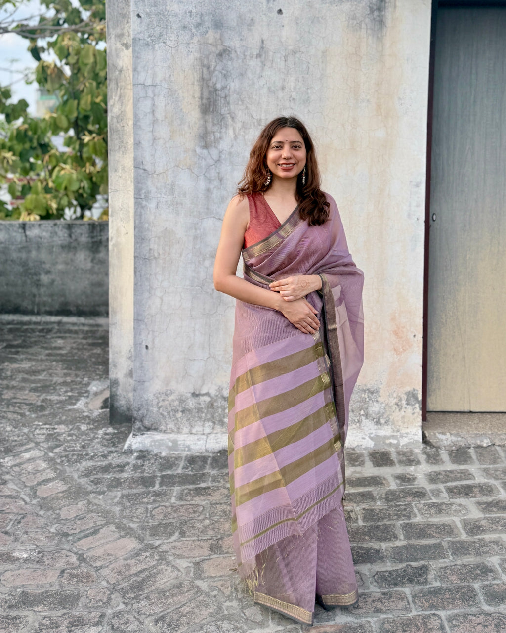 Rumi | Lavender Maheshwari Checks Saree