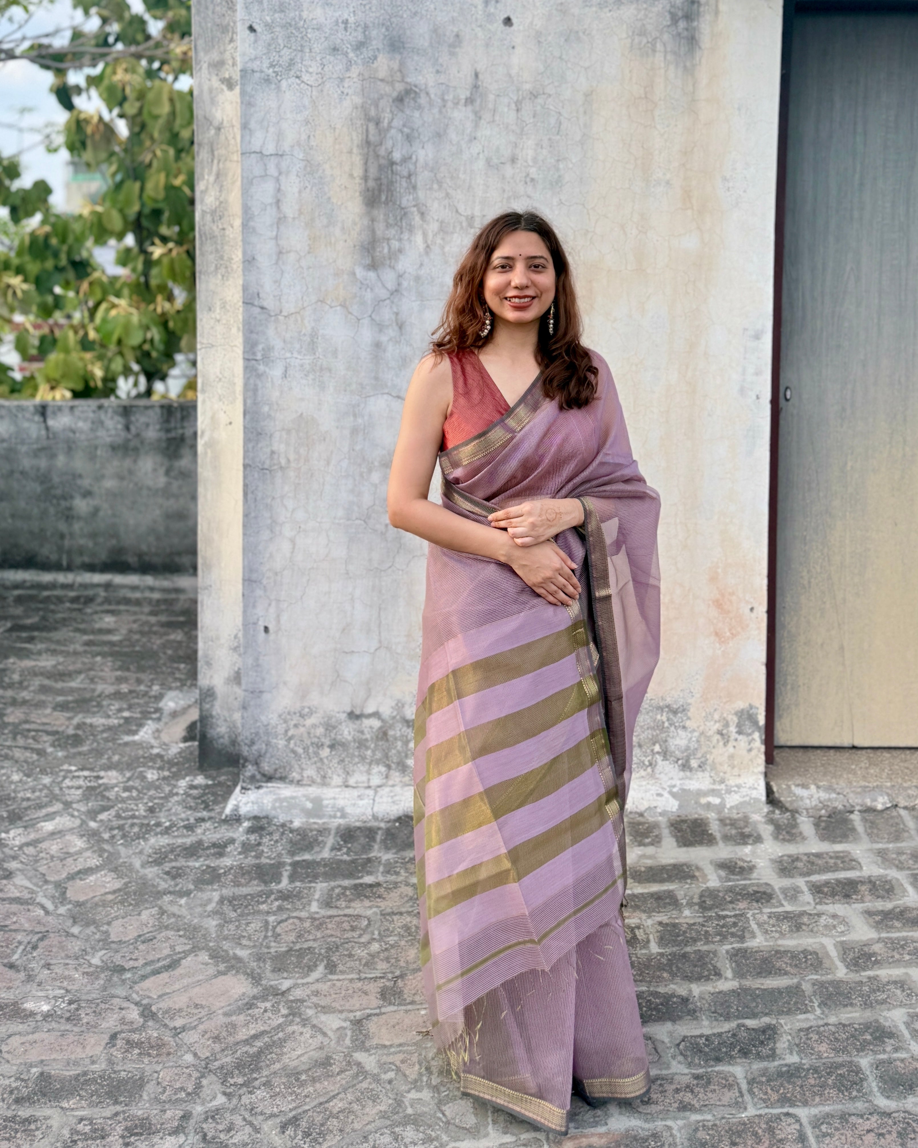 Rumi | Lavender Maheshwari Checks Saree