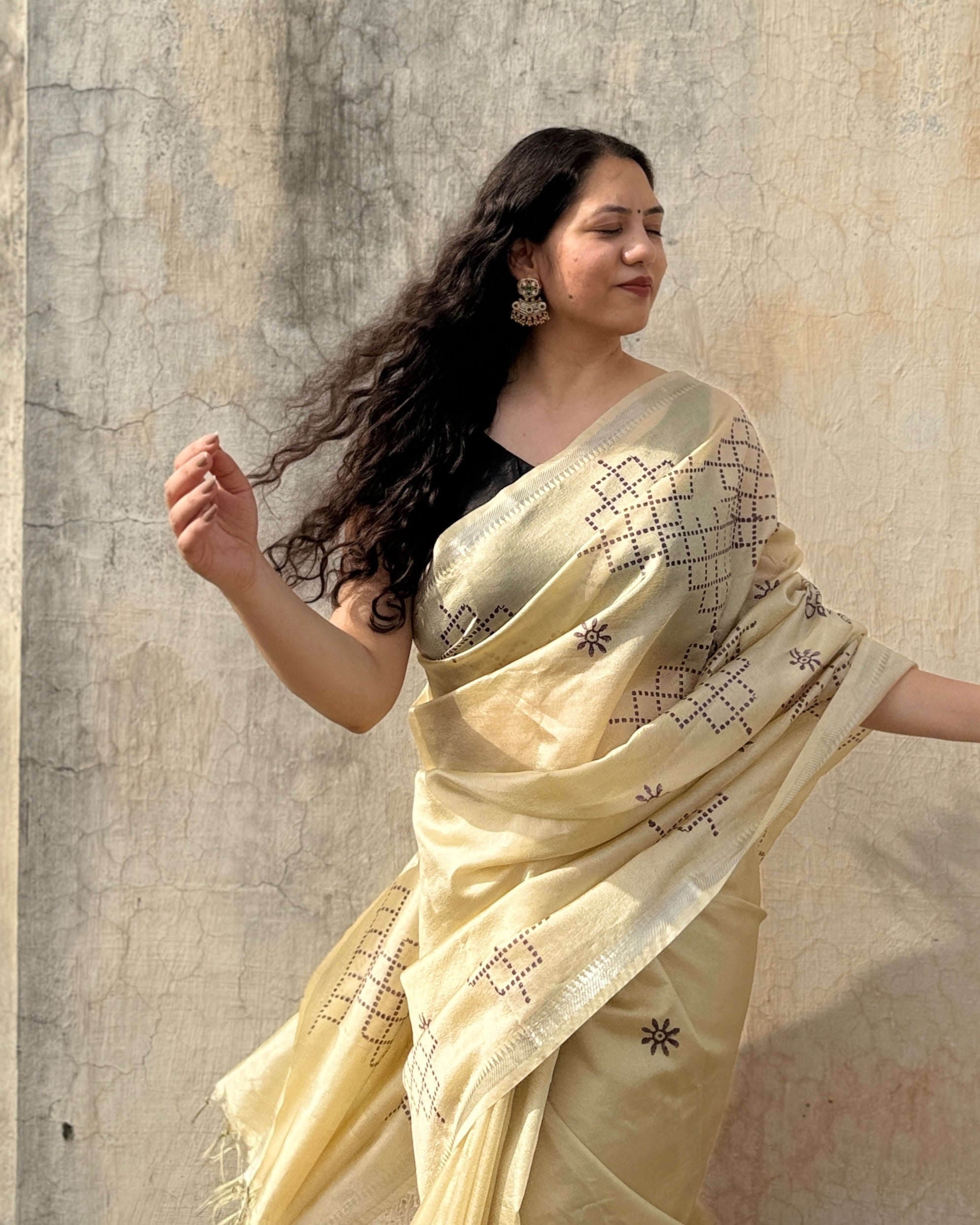 Nina | Cream Banana Silk Saree