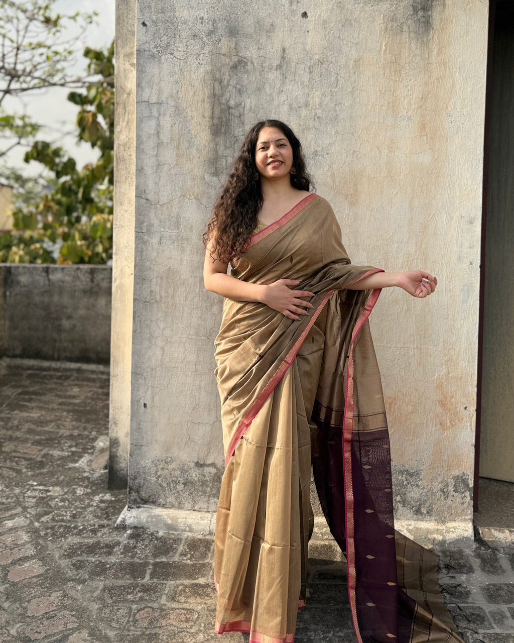 Bedmi | Brown Maheshwari Saree