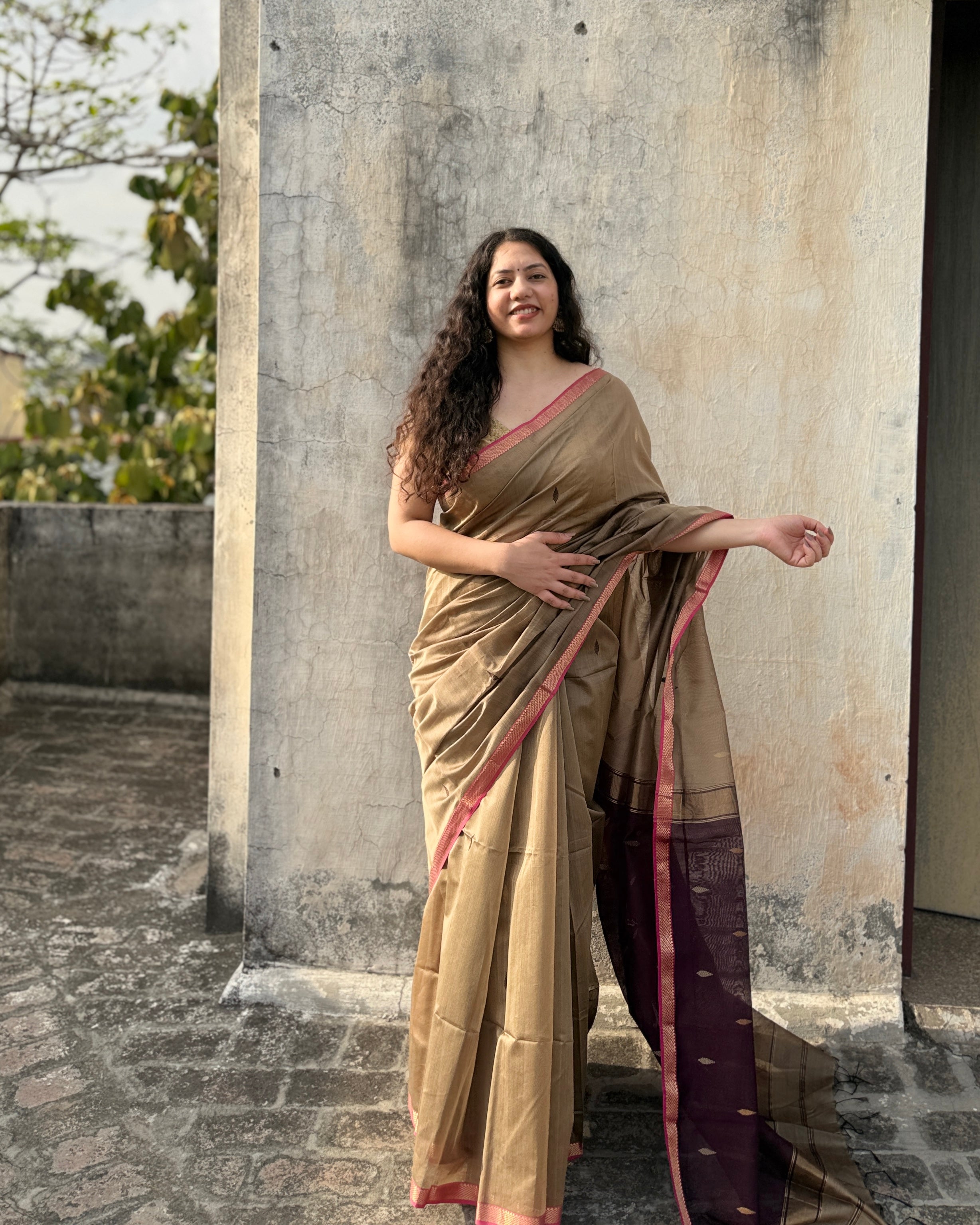 Bedmi | Brown Maheshwari Saree