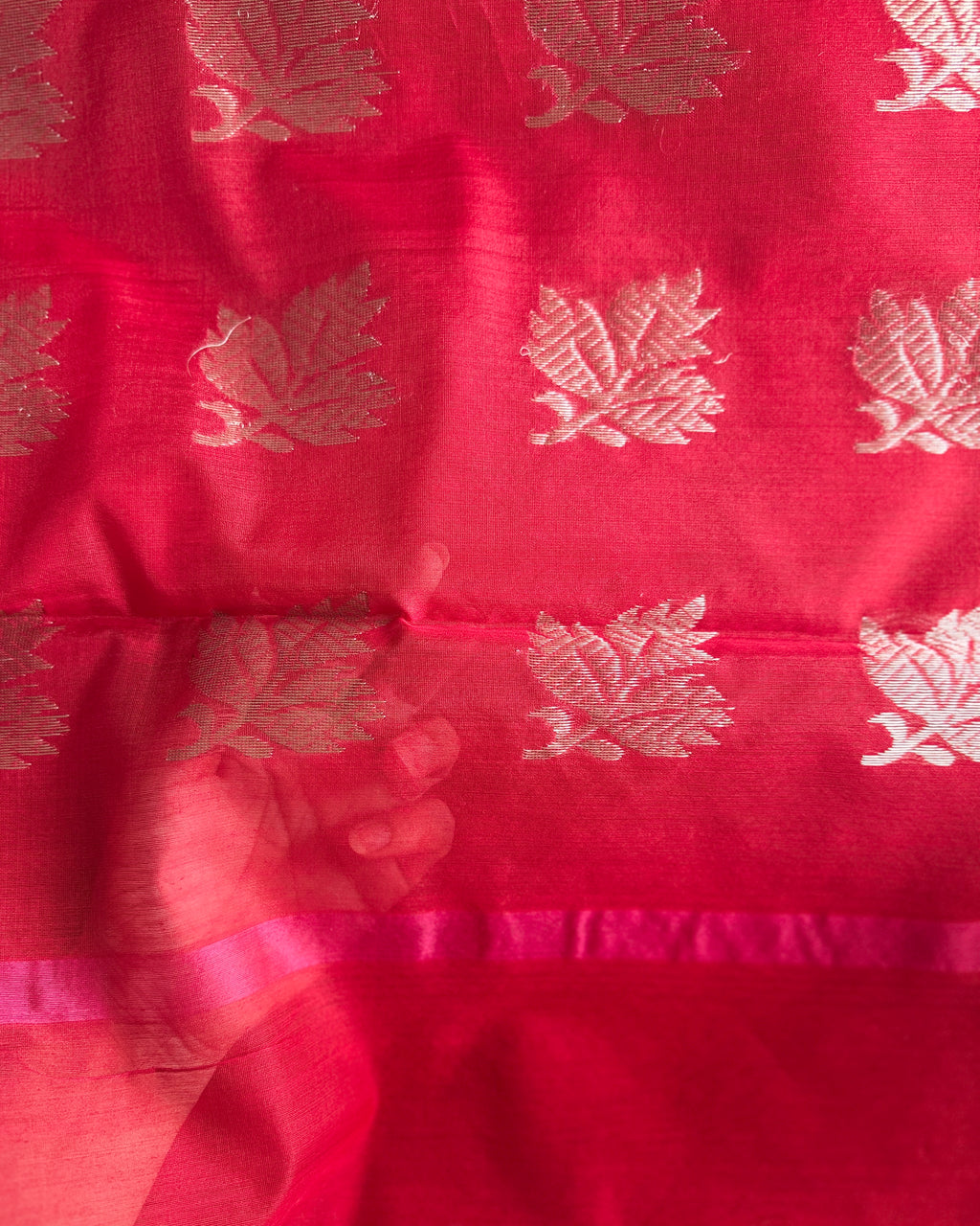 Devi | Red Chanderi Saree with Silver Bootis