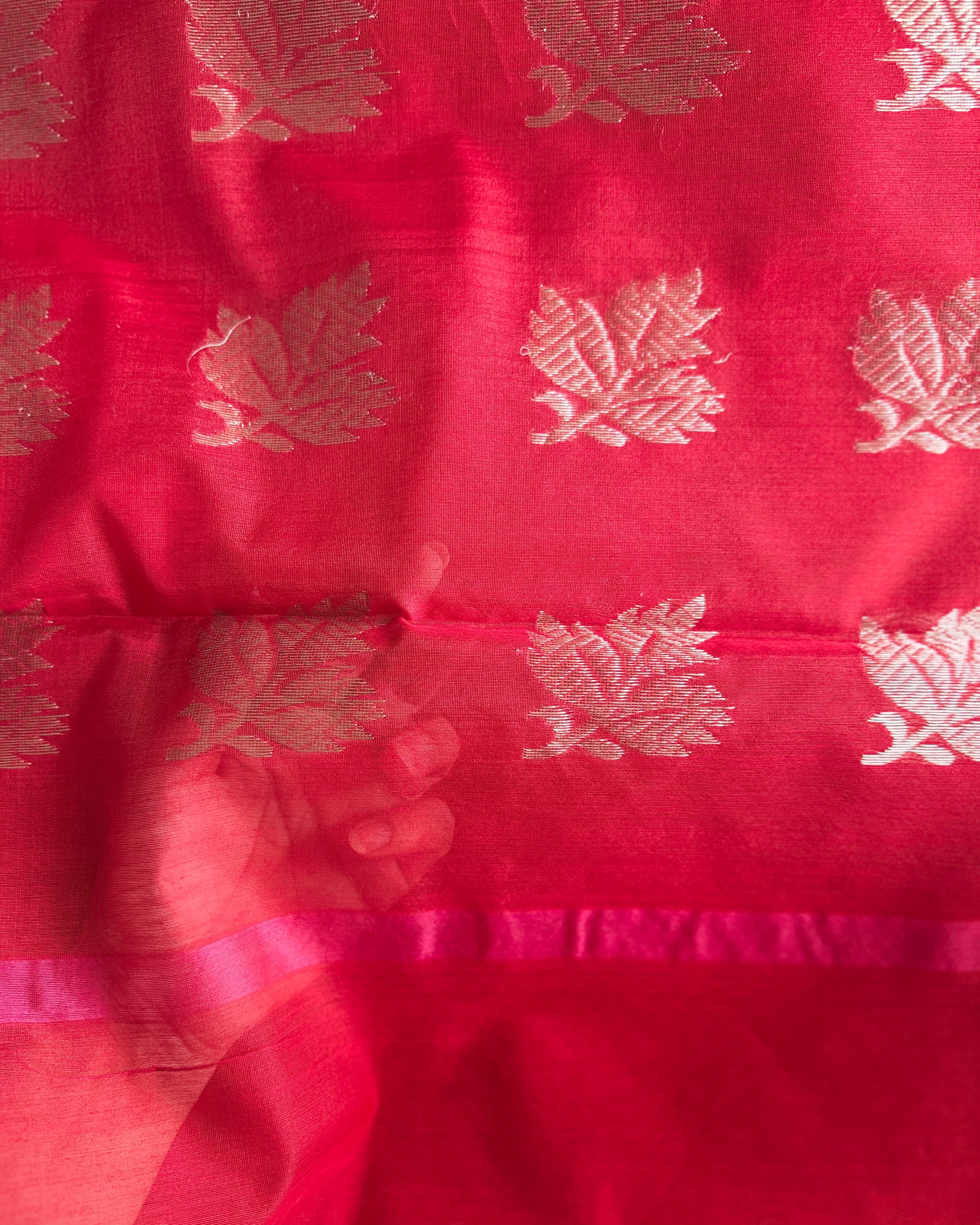 Devi | Red Chanderi Saree with Silver Bootis