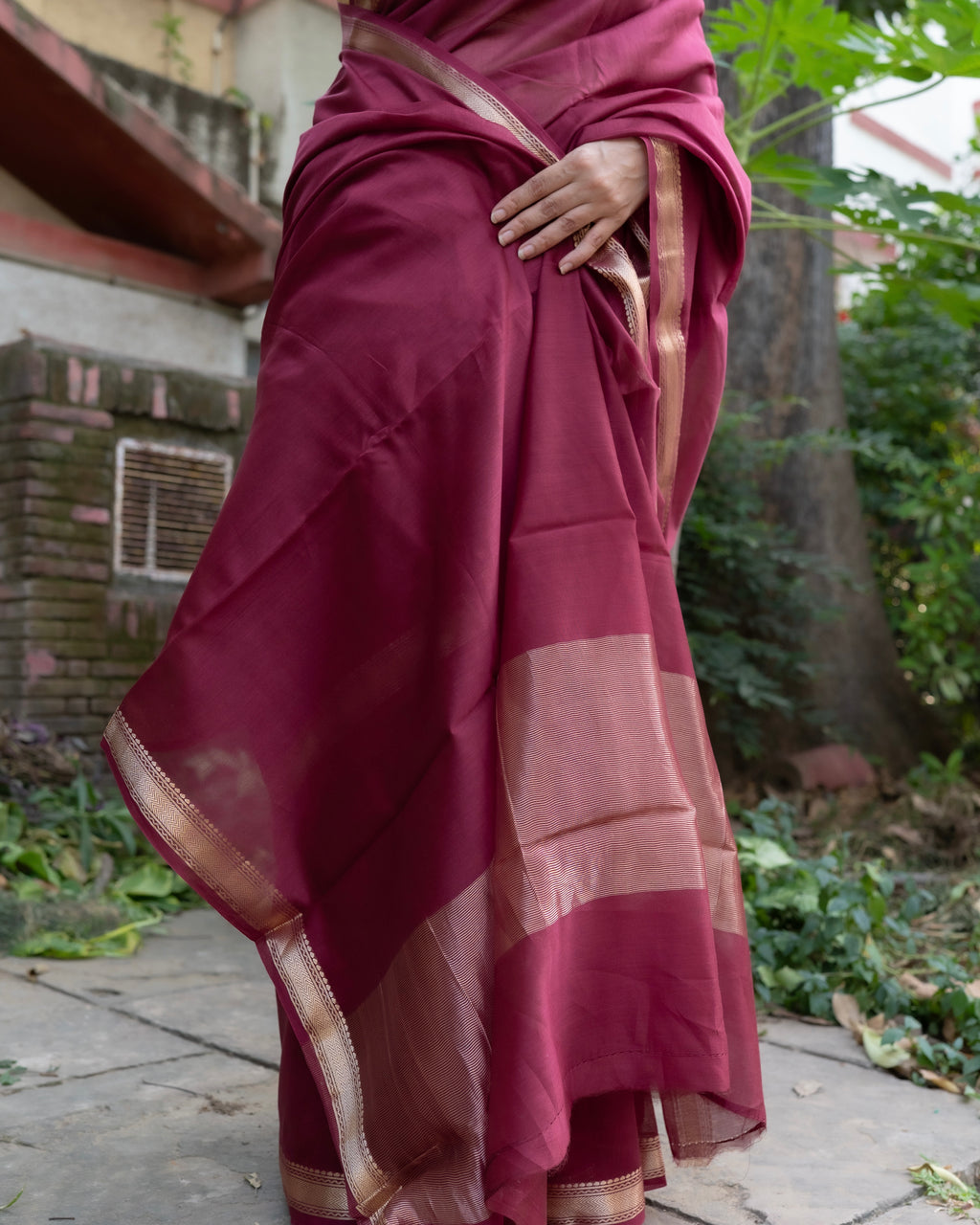 Nazaara | Maroon Cotton Silk Saree