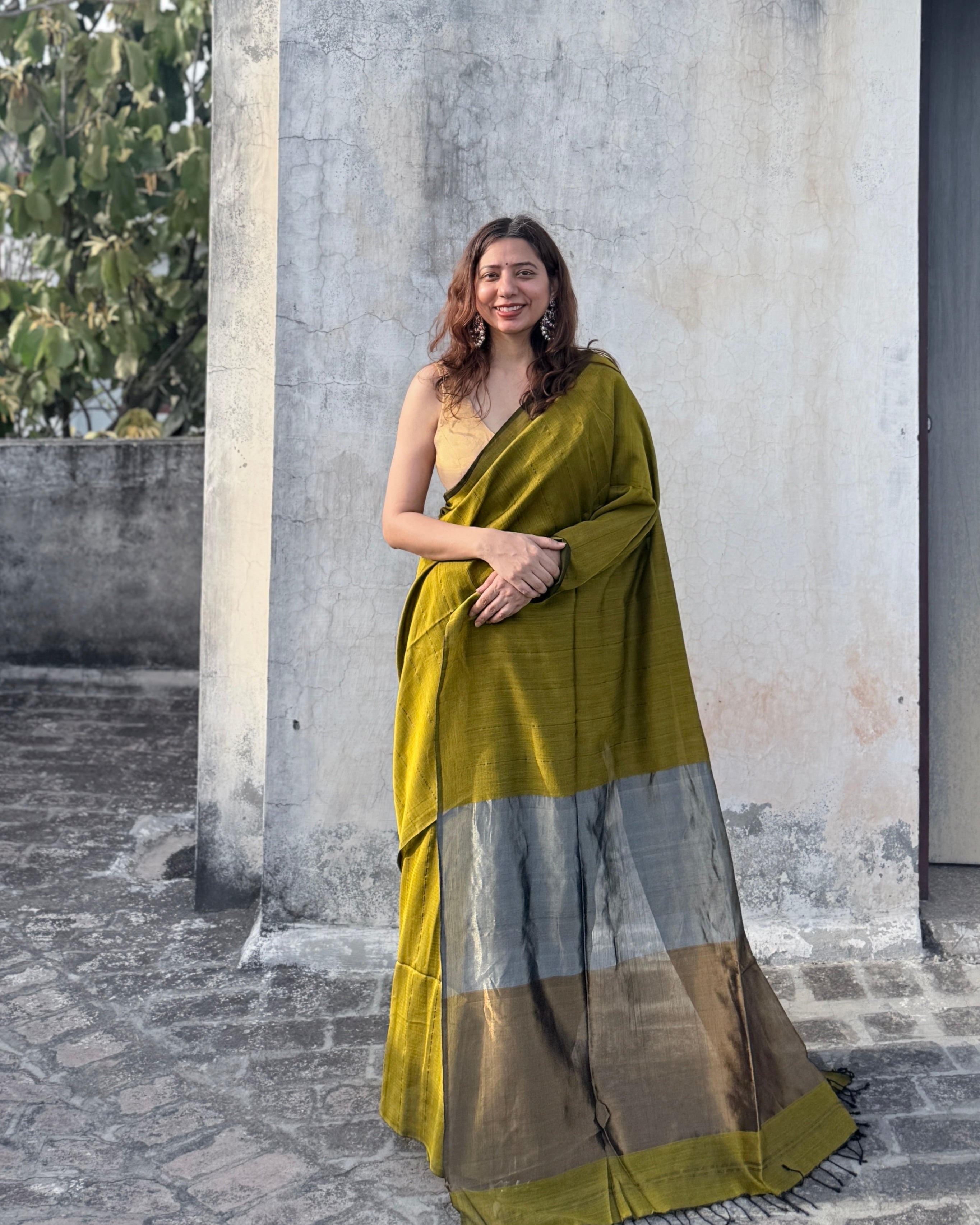 Kaya | Green Twill Woven Maheshwari Saree