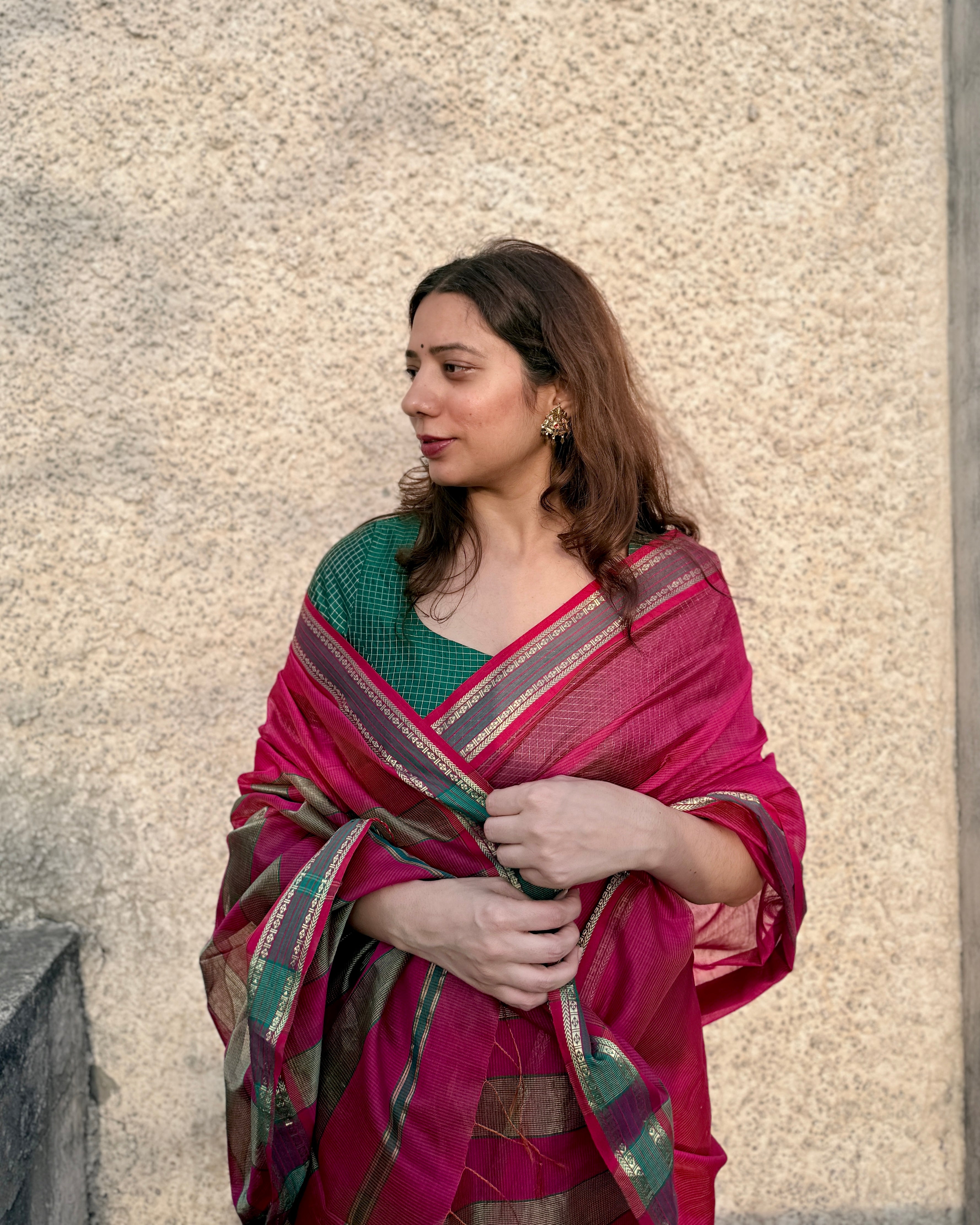 Rajnigandha | Pink Raasta Pattern Maheshwari Saree