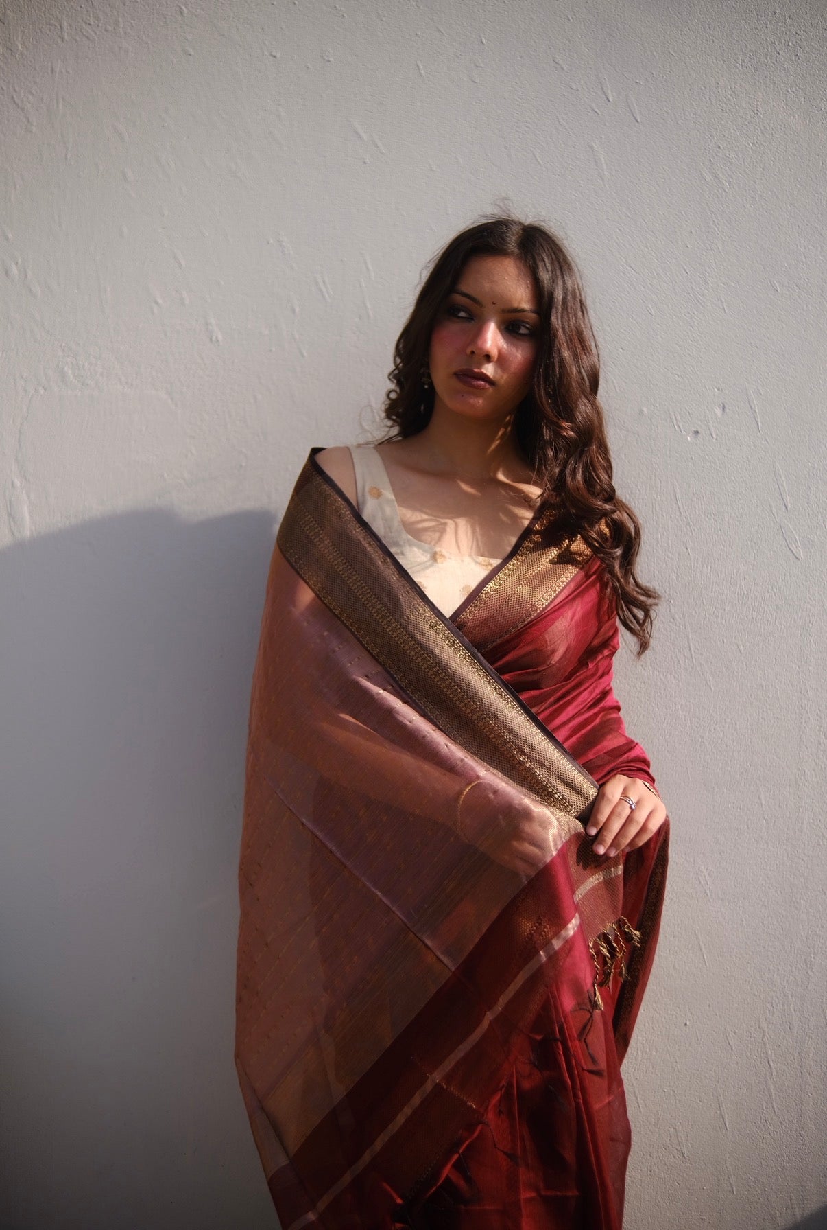 Raas | Maroon Maheshwari Saree