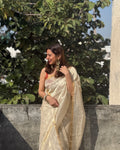 Sunehri | Ivory Golden Viscose Organza & Silk Zari saree