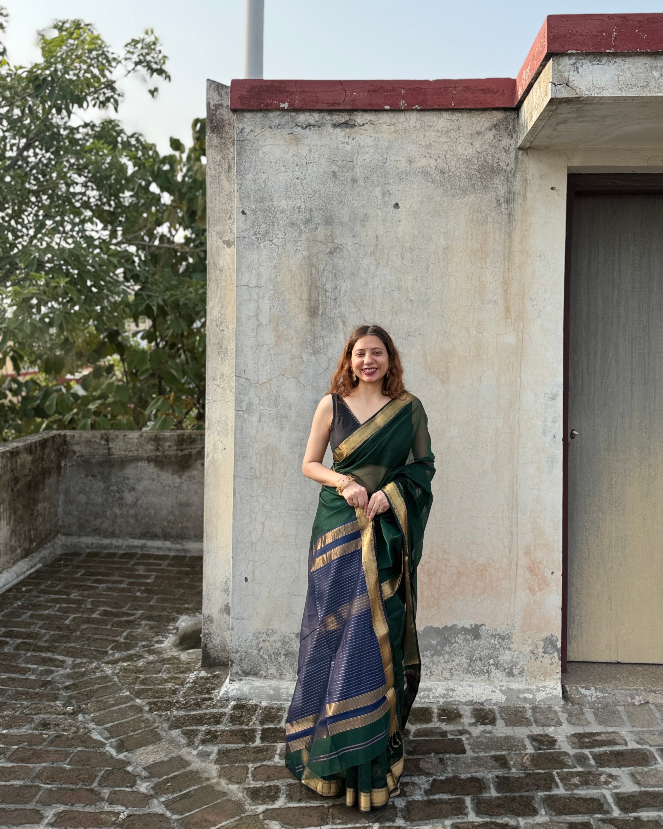 Tina | Green Blue Maheshwari Saree