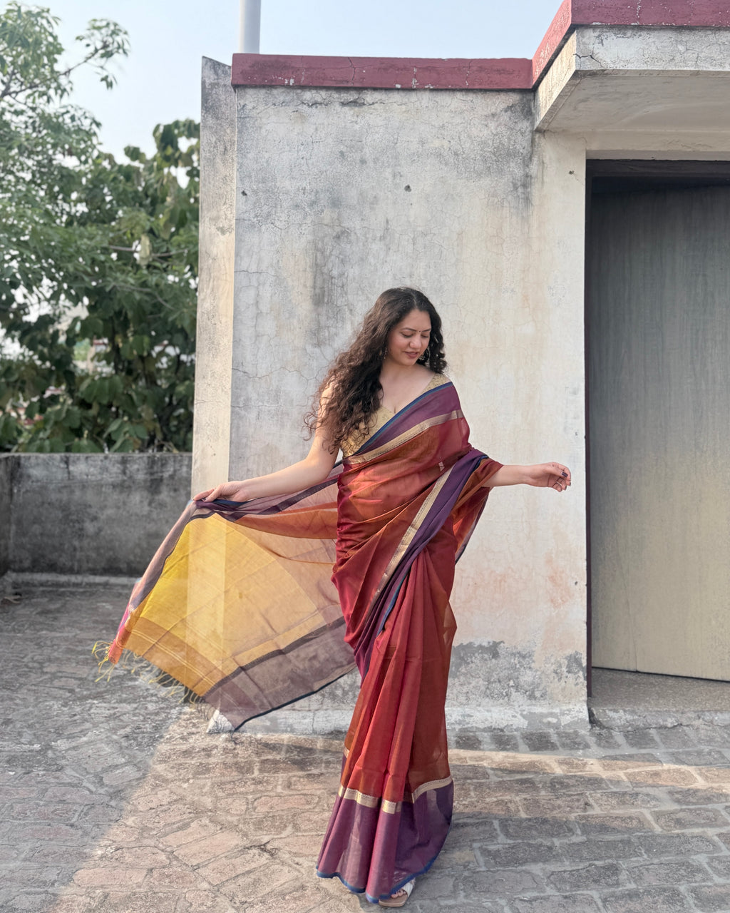Marigold | Orange Maheshwari Saree