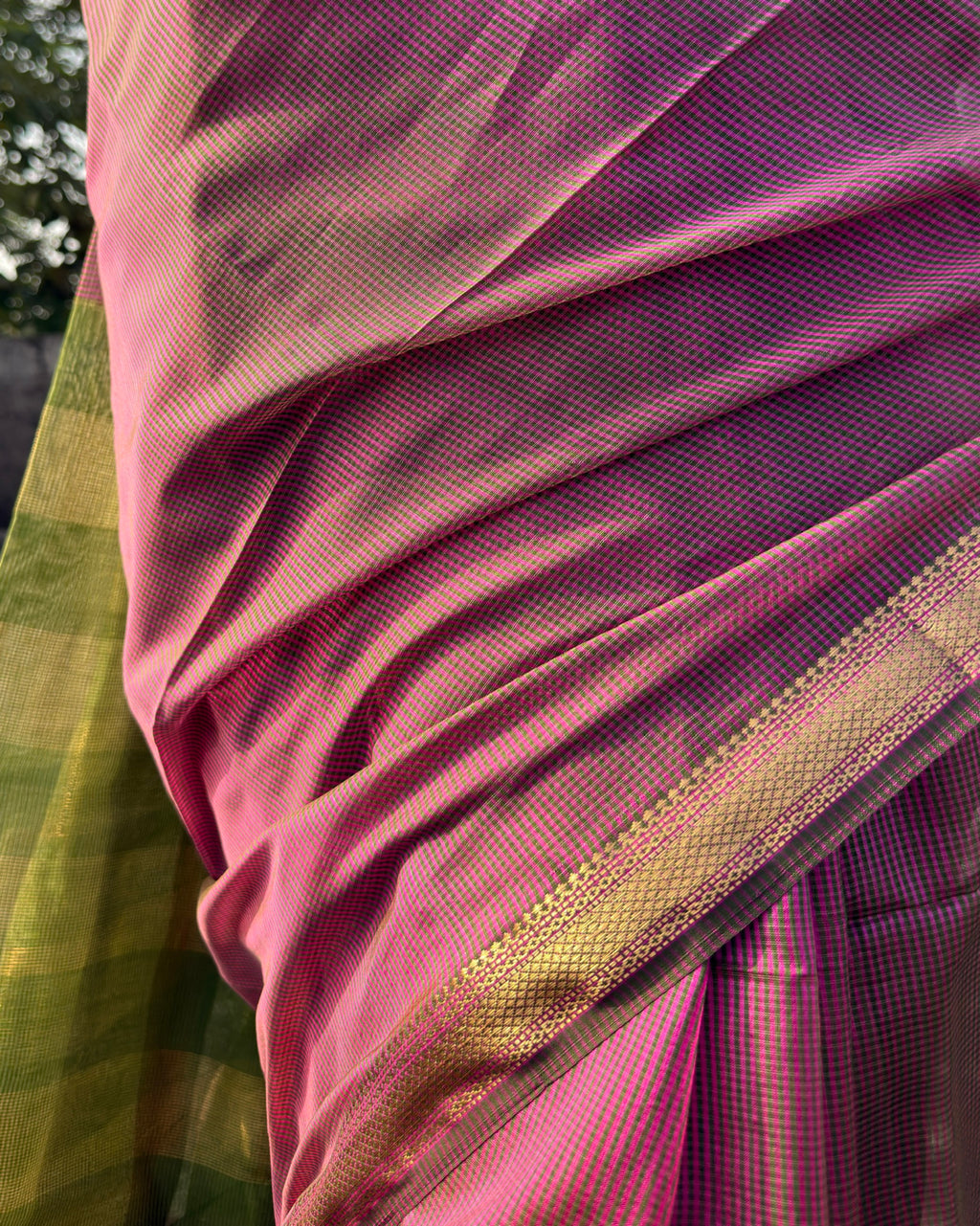 Kishmish | Pink Maheshwari Checks Saree