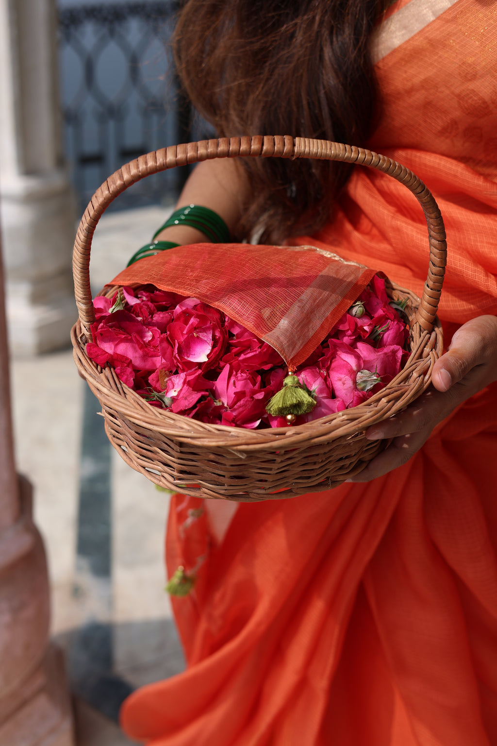 Mehr | Orange Embroidered Kota Silk Saree