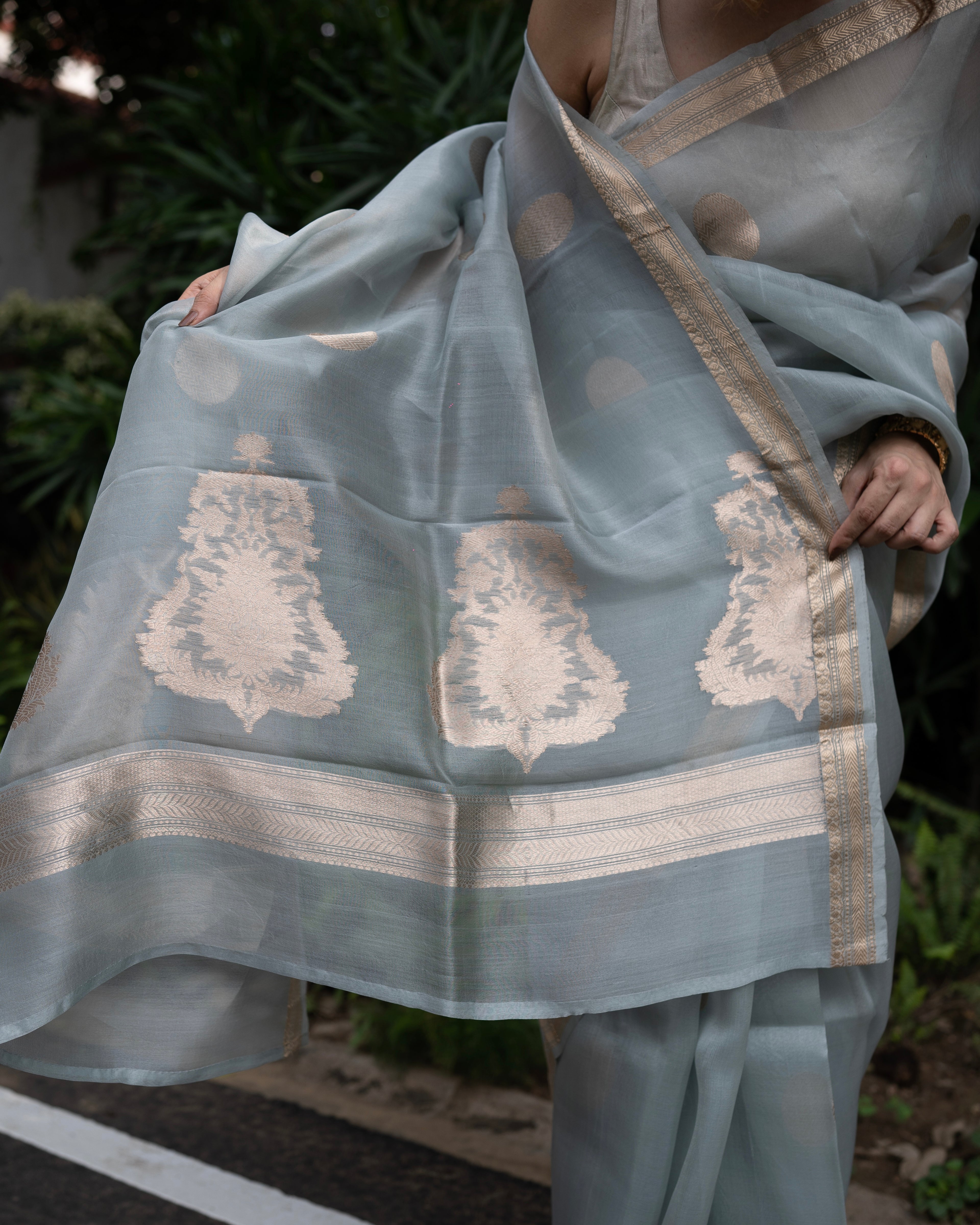 Naina | Blue Handloom Banarasi Kora Silk Saree