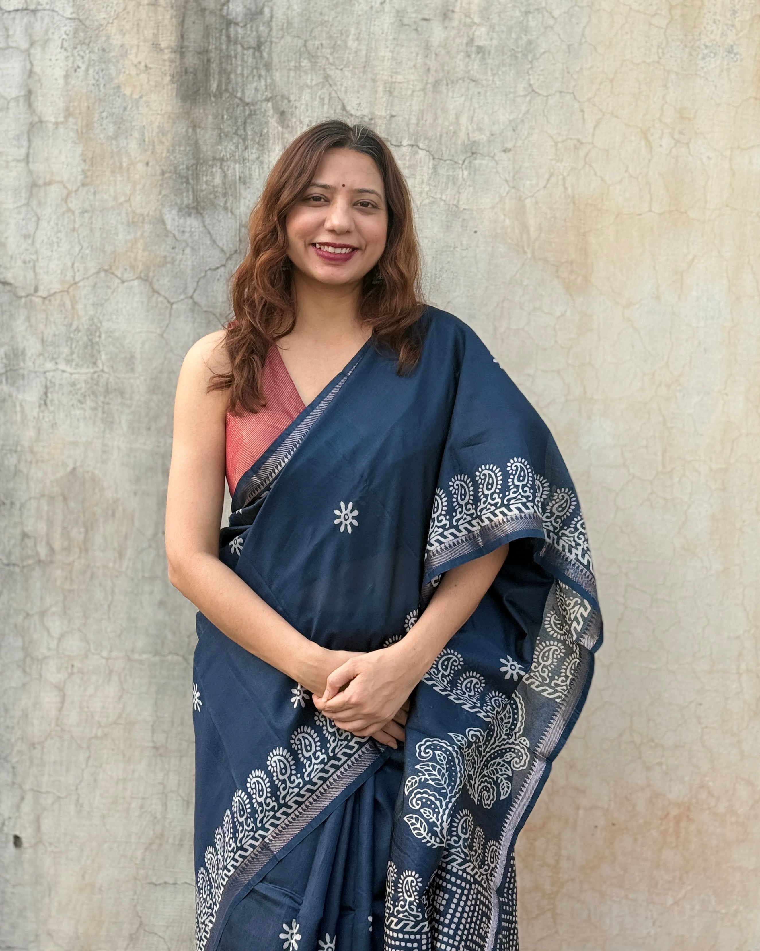 Neelam | Navy Blue Banana Silk Saree