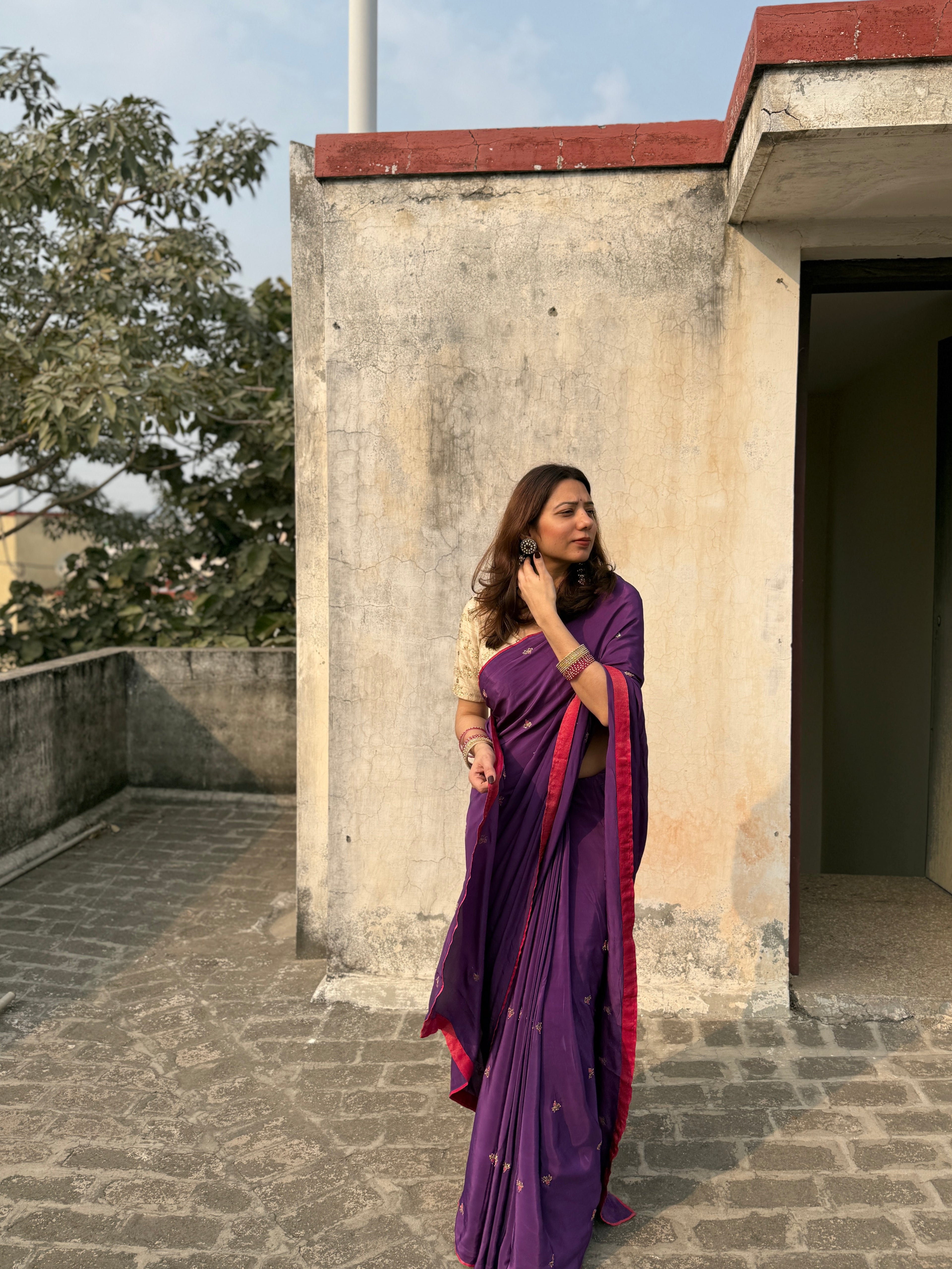 Jamun | Purple Viscose Crepe Hand Embroidered saree