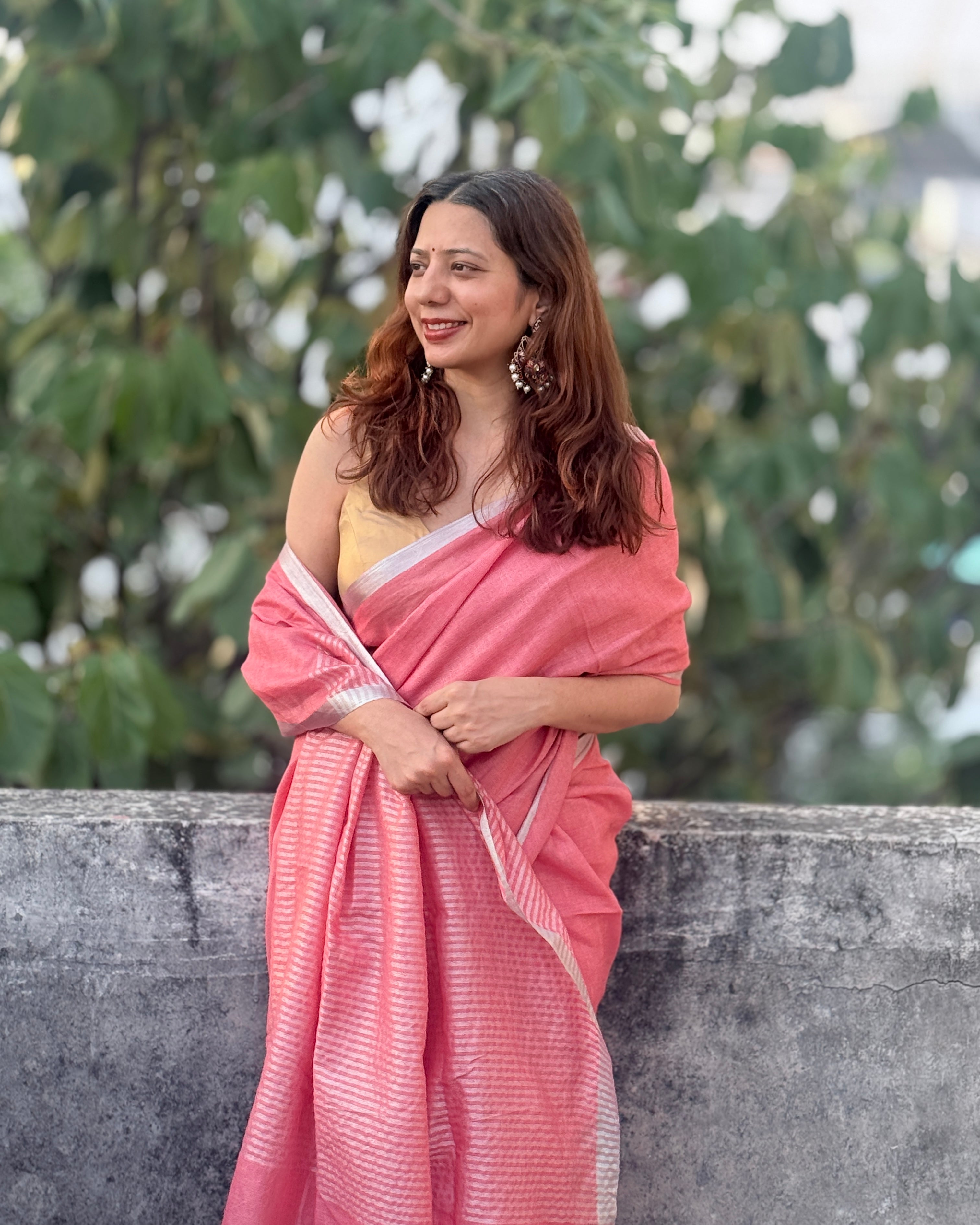 Rimjhim | Pink Linen Saree