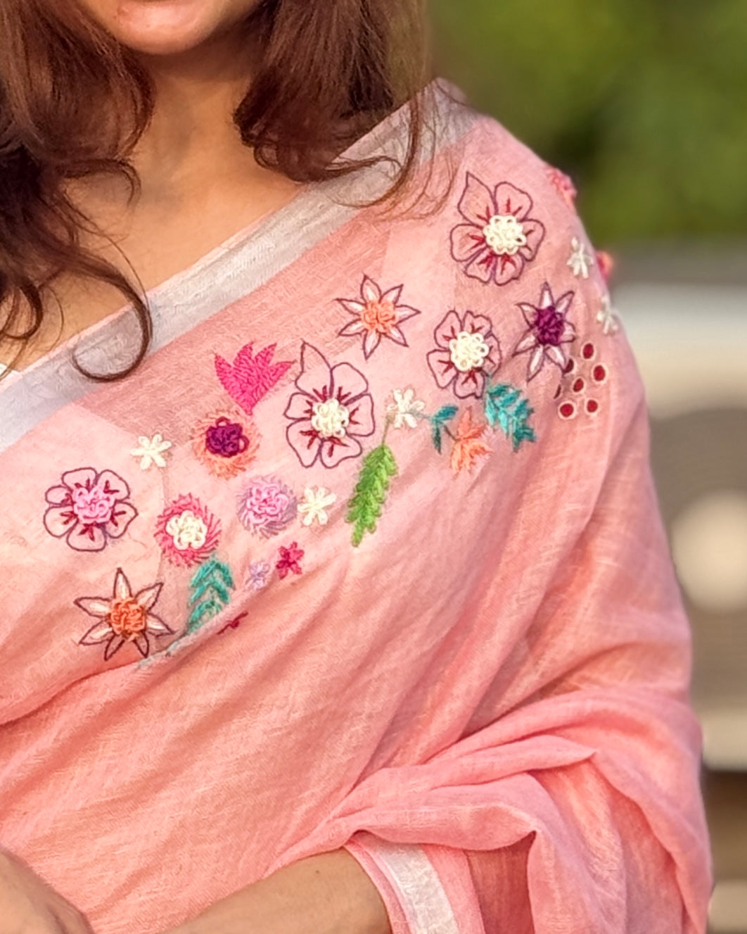 Ruhi | Embroidered Linen Saree
