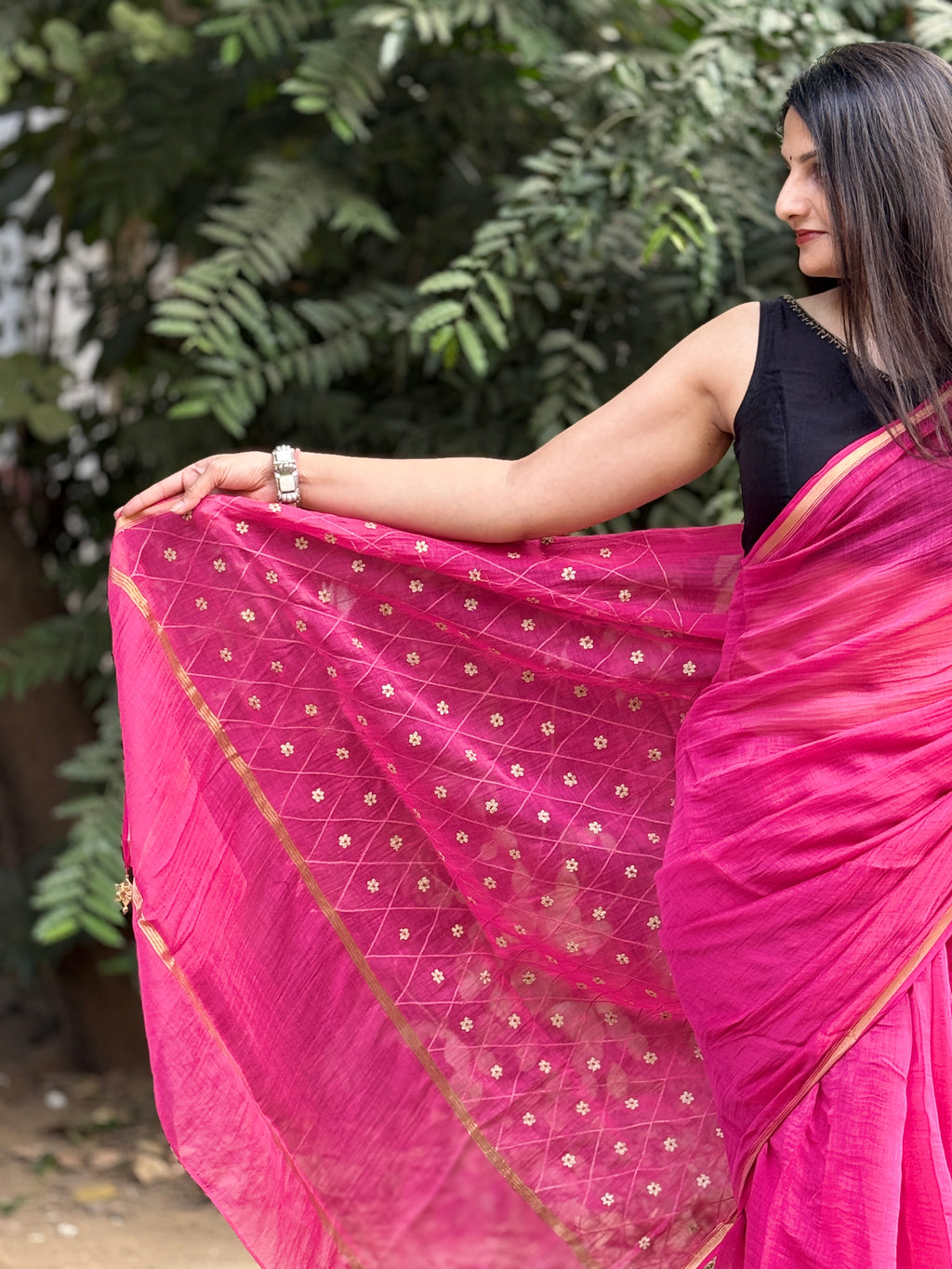 Noor | Rose Pink Embroidered Cotton Silk Saree