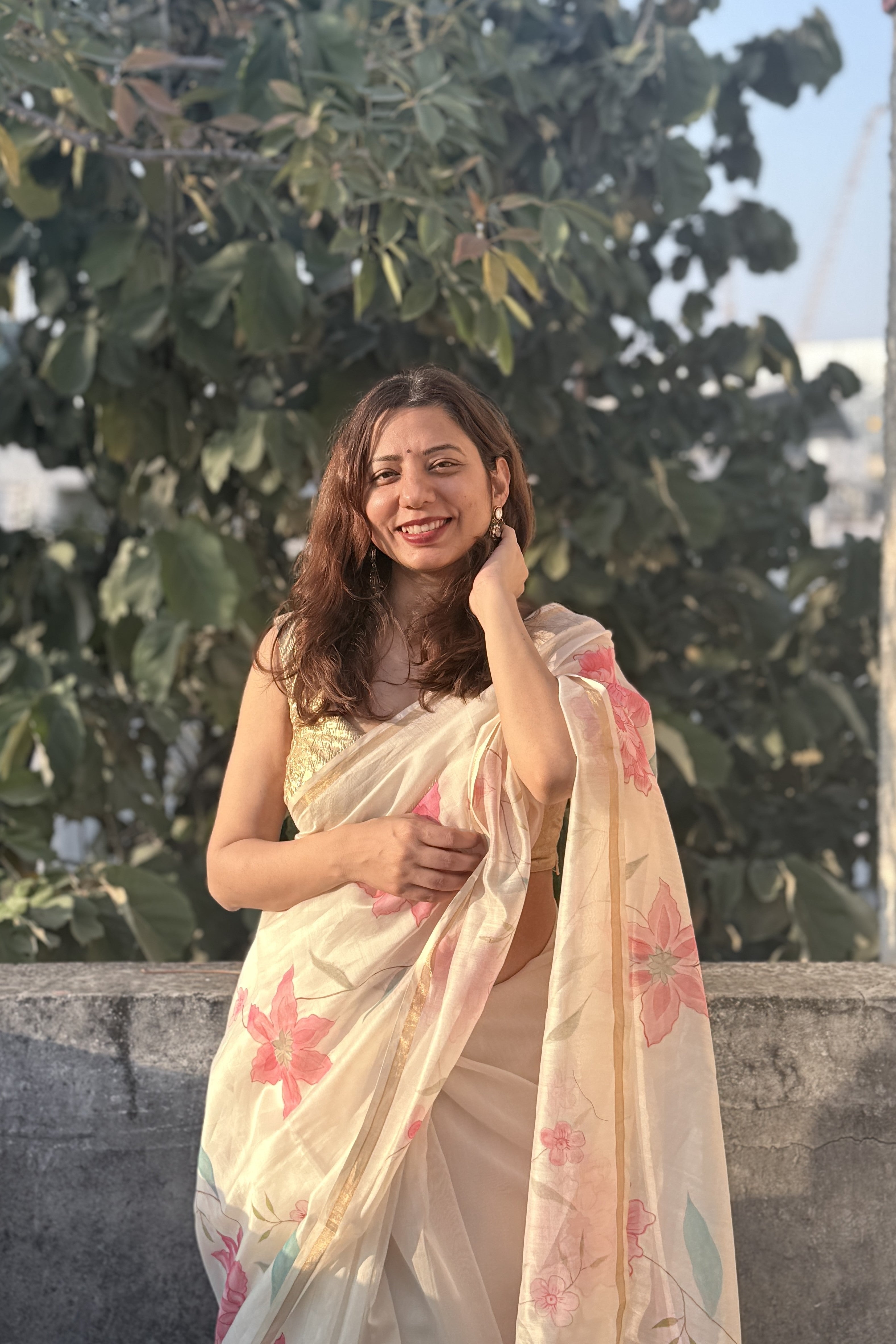Dahlia | Maheshwari Handpainted Saree
