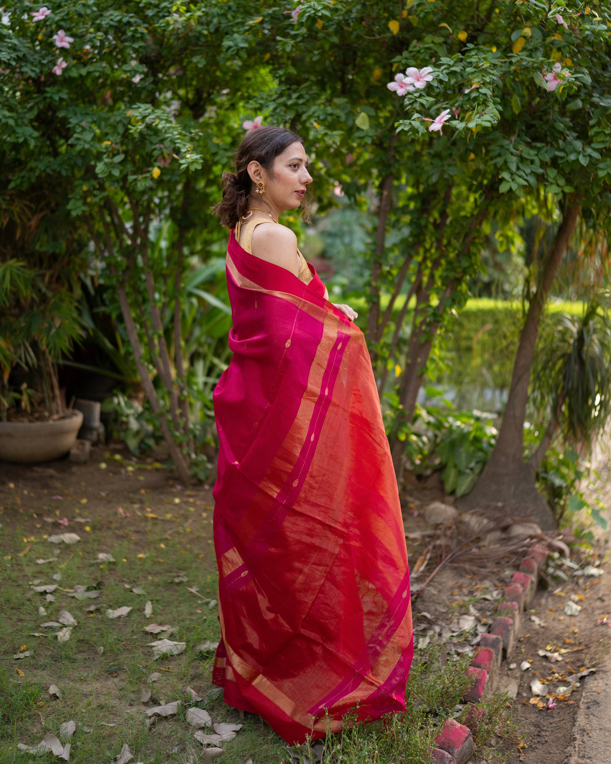 Aalta | Rani Pink Maheshwari Saree