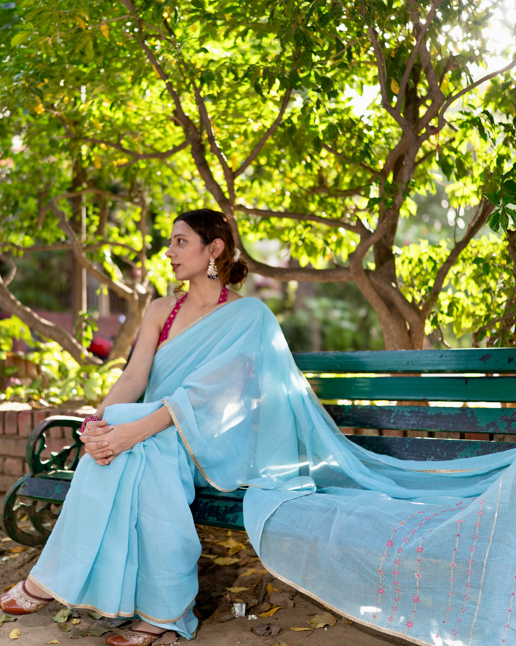 Jhumki | Blue Embroidered Kota Doria Saree