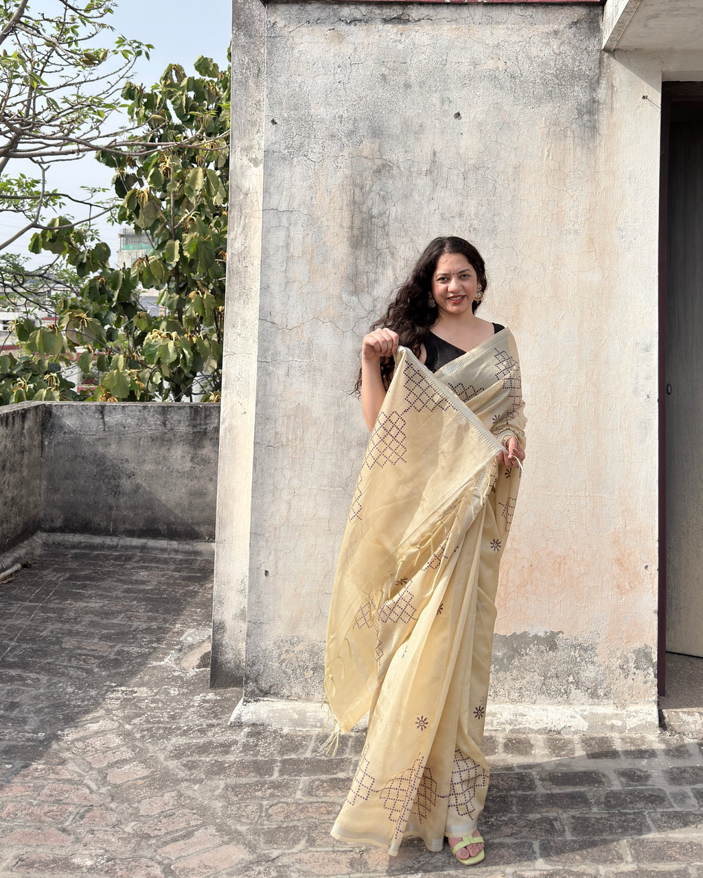 Nina | Cream Banana Silk Saree