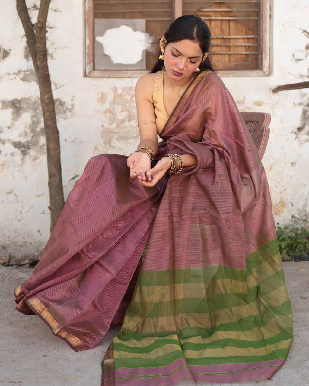Kishmish | Pink Maheshwari Checks Saree