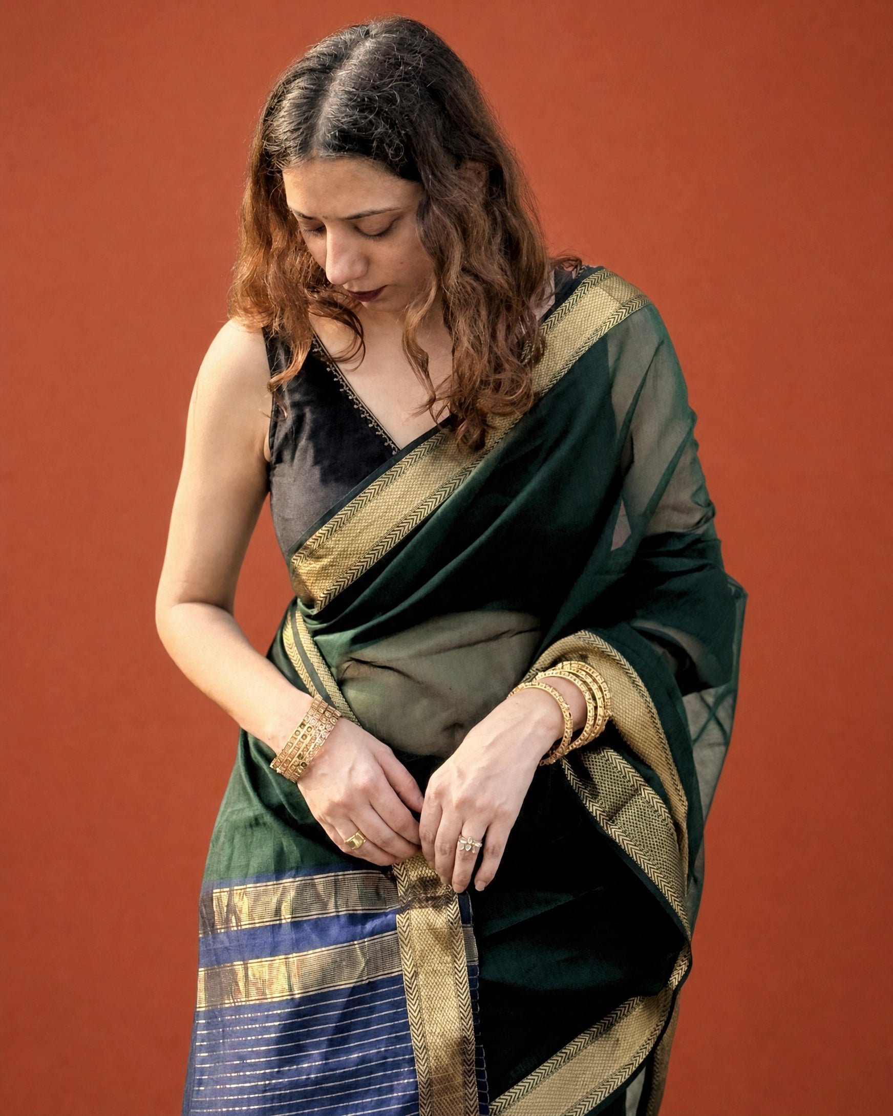 Tina | Green Blue Maheshwari Saree