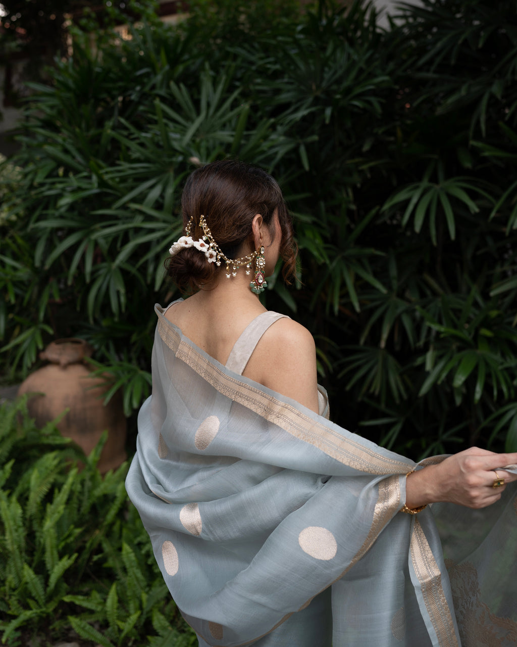 Naina | Blue Handloom Banarasi Kora Silk Saree