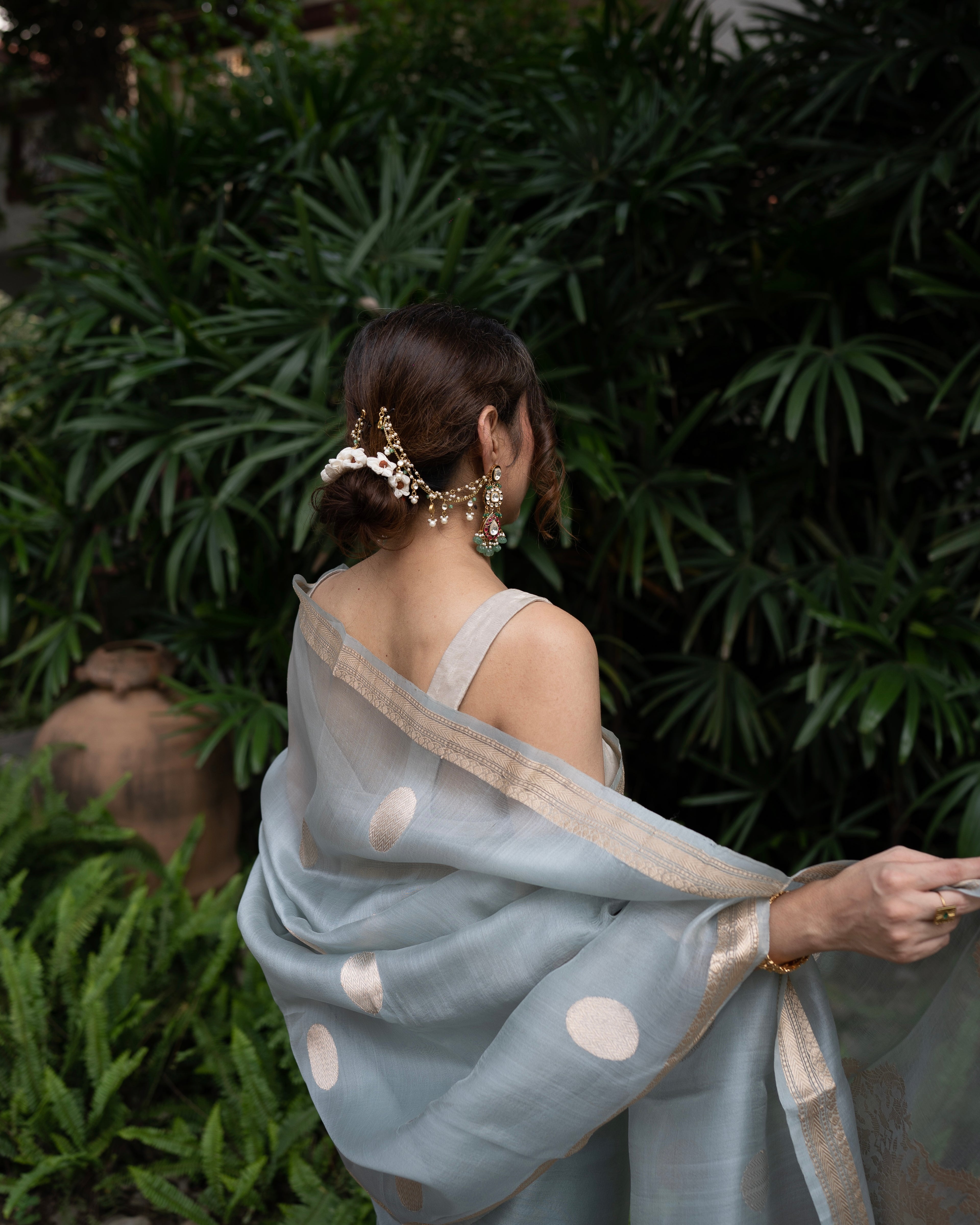 Naina | Blue Handloom Banarasi Kora Silk Saree