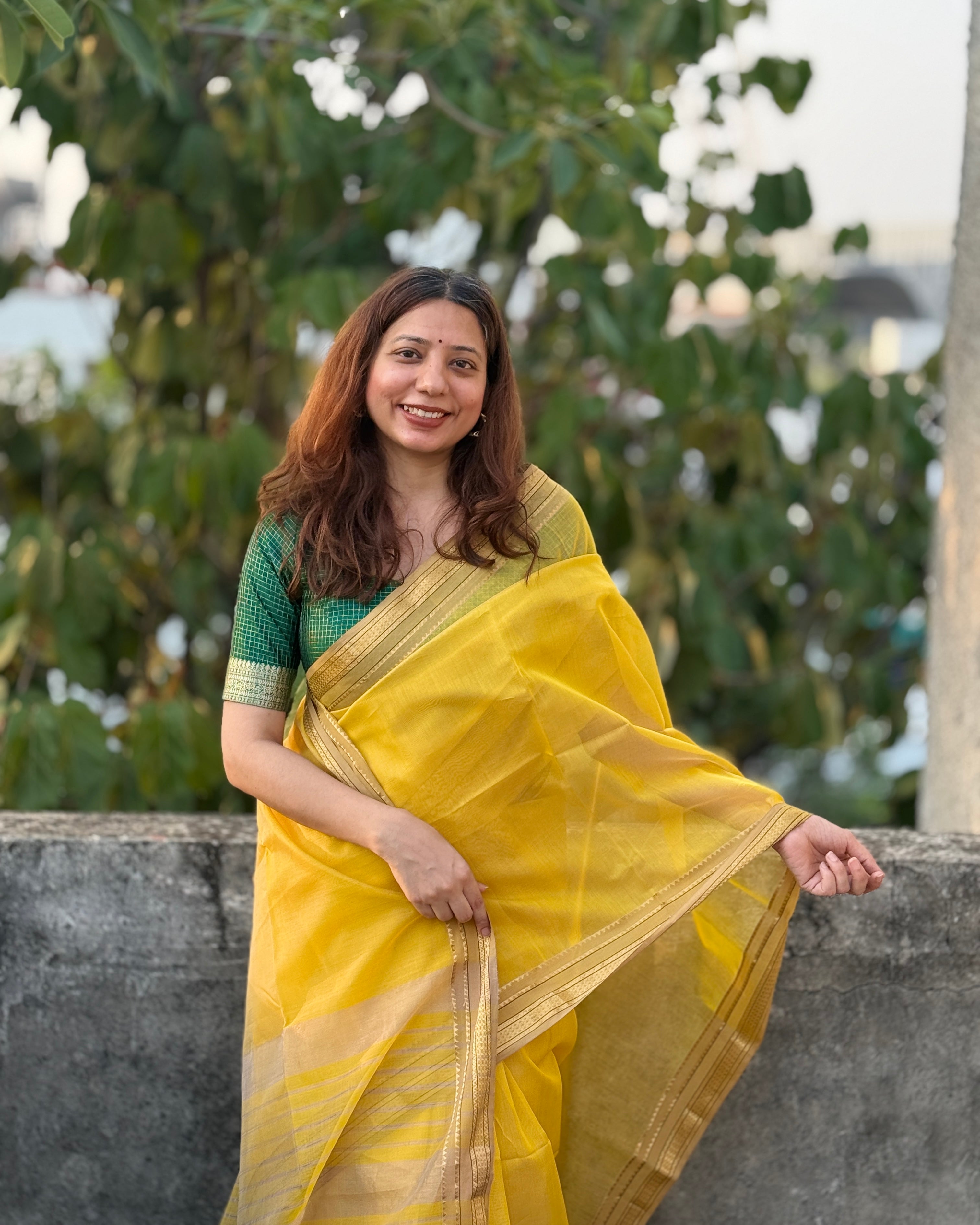 Nimbu | Yellow Maheshwari Saree