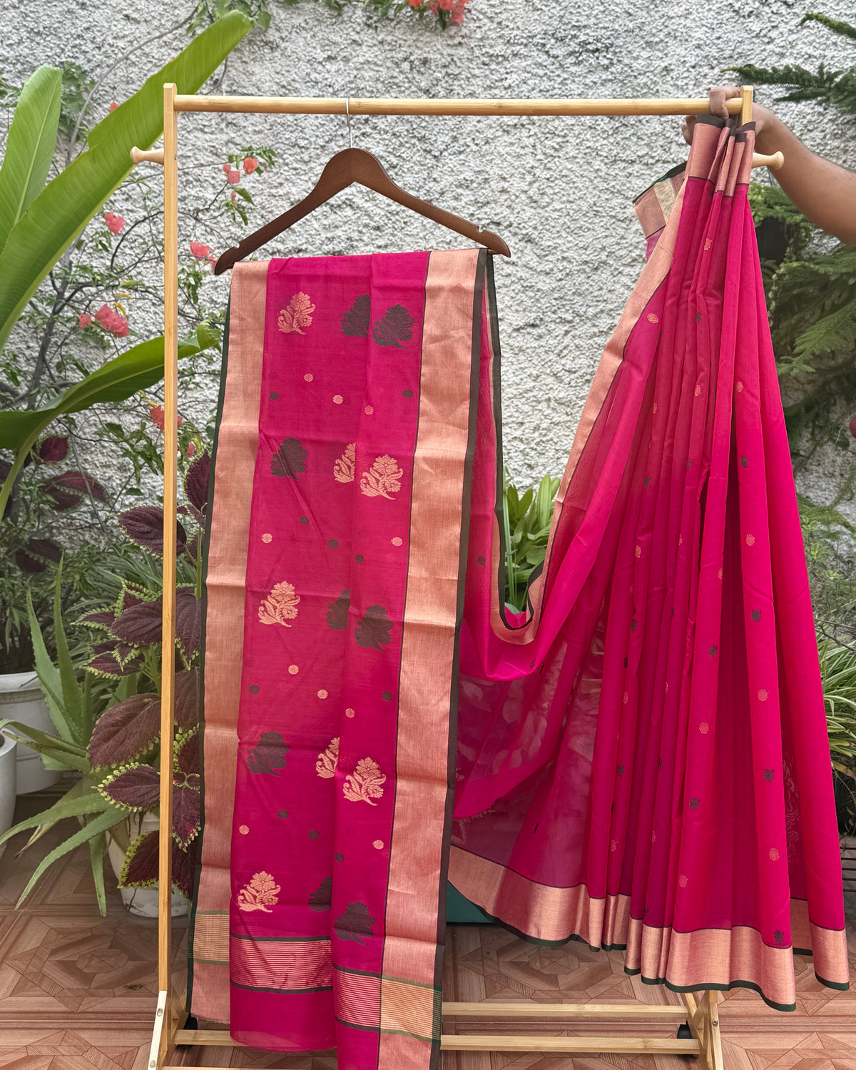 Rajnigandha | Magenta Chanderi Silk Saree with Floral Motifs