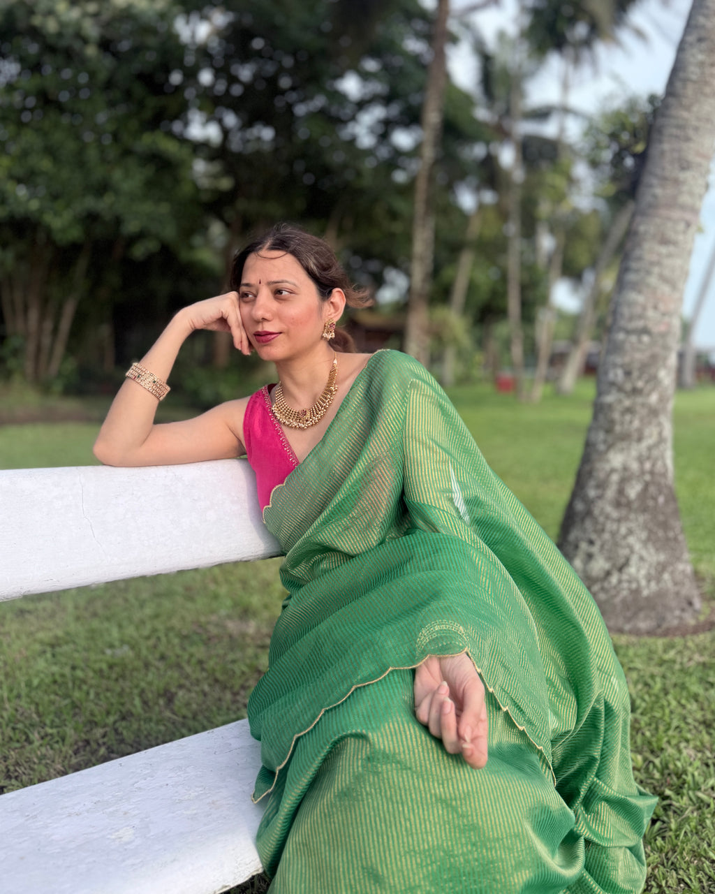 Mehek | Green Cotton Silk Saree with Zari stripes