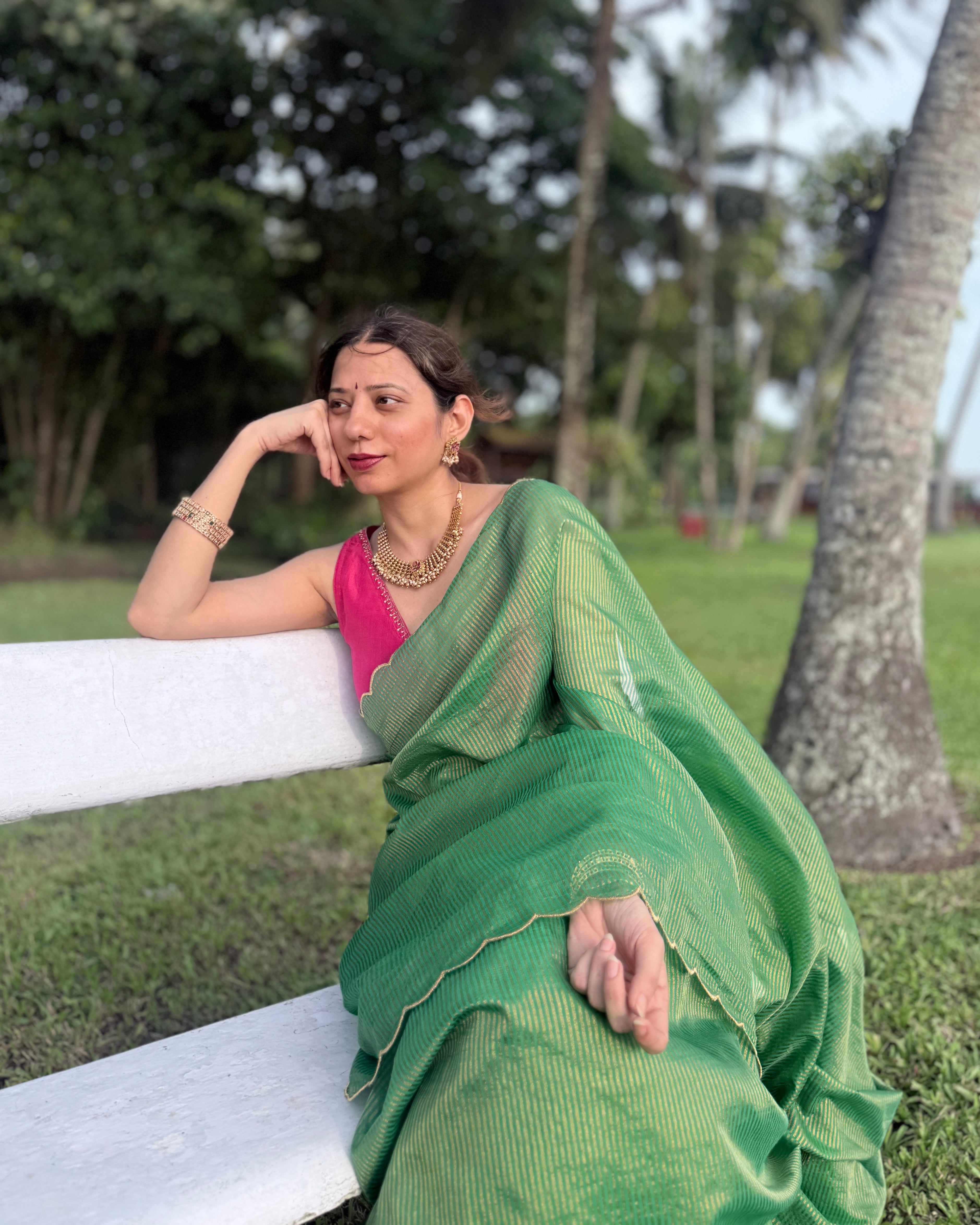 Mehek | Green Cotton Silk Saree with Zari stripes