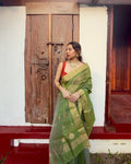 Amli | Olive Green Chanderi Silk Saree