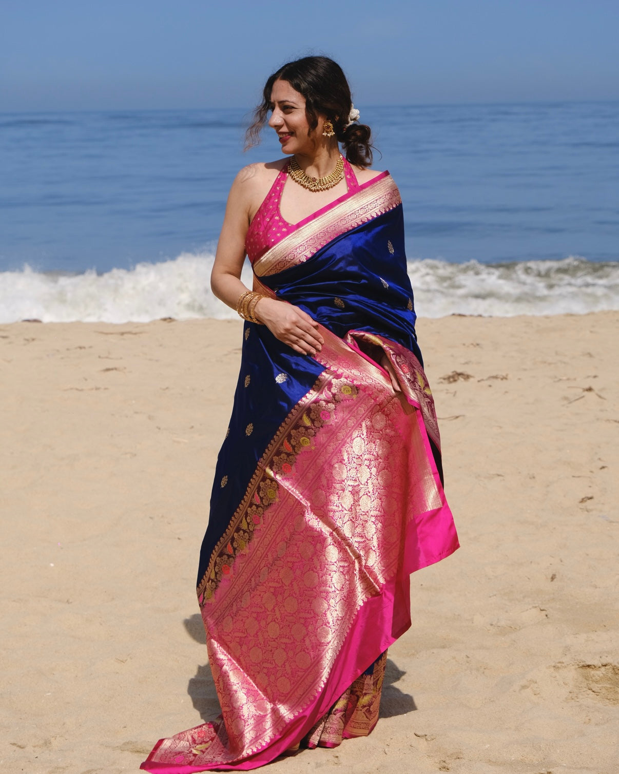 Yamini | Blue Handloom Banarasi Katan Silk Saree