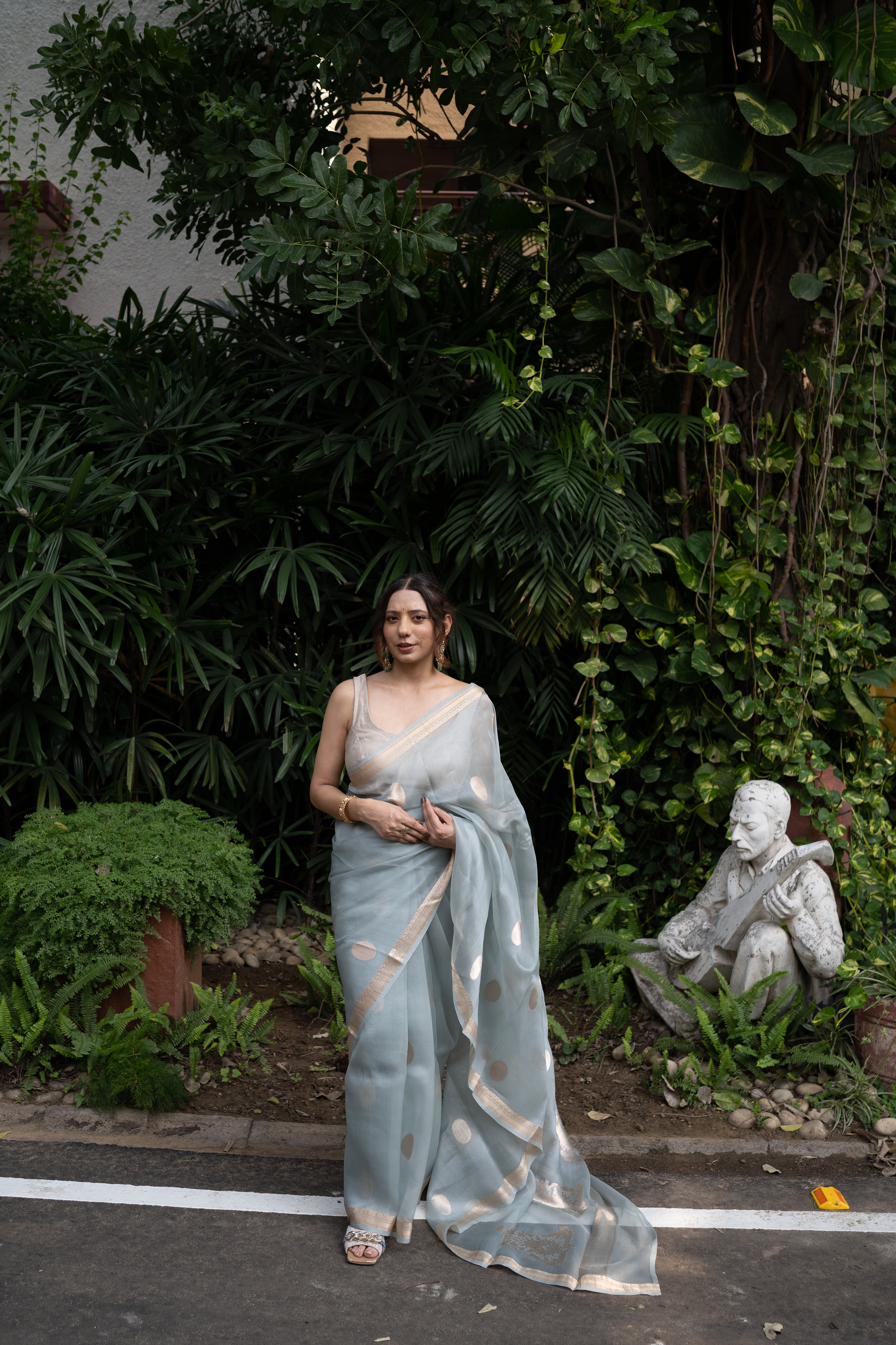 Naina | Blue Handloom Banarasi Kora Silk Saree
