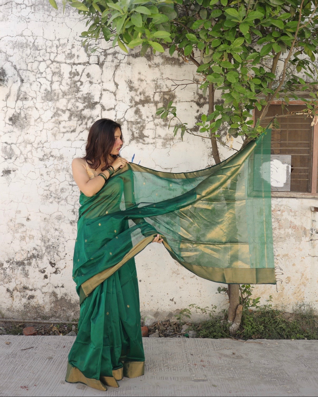 Gulkand | Green Maheshwari Saree