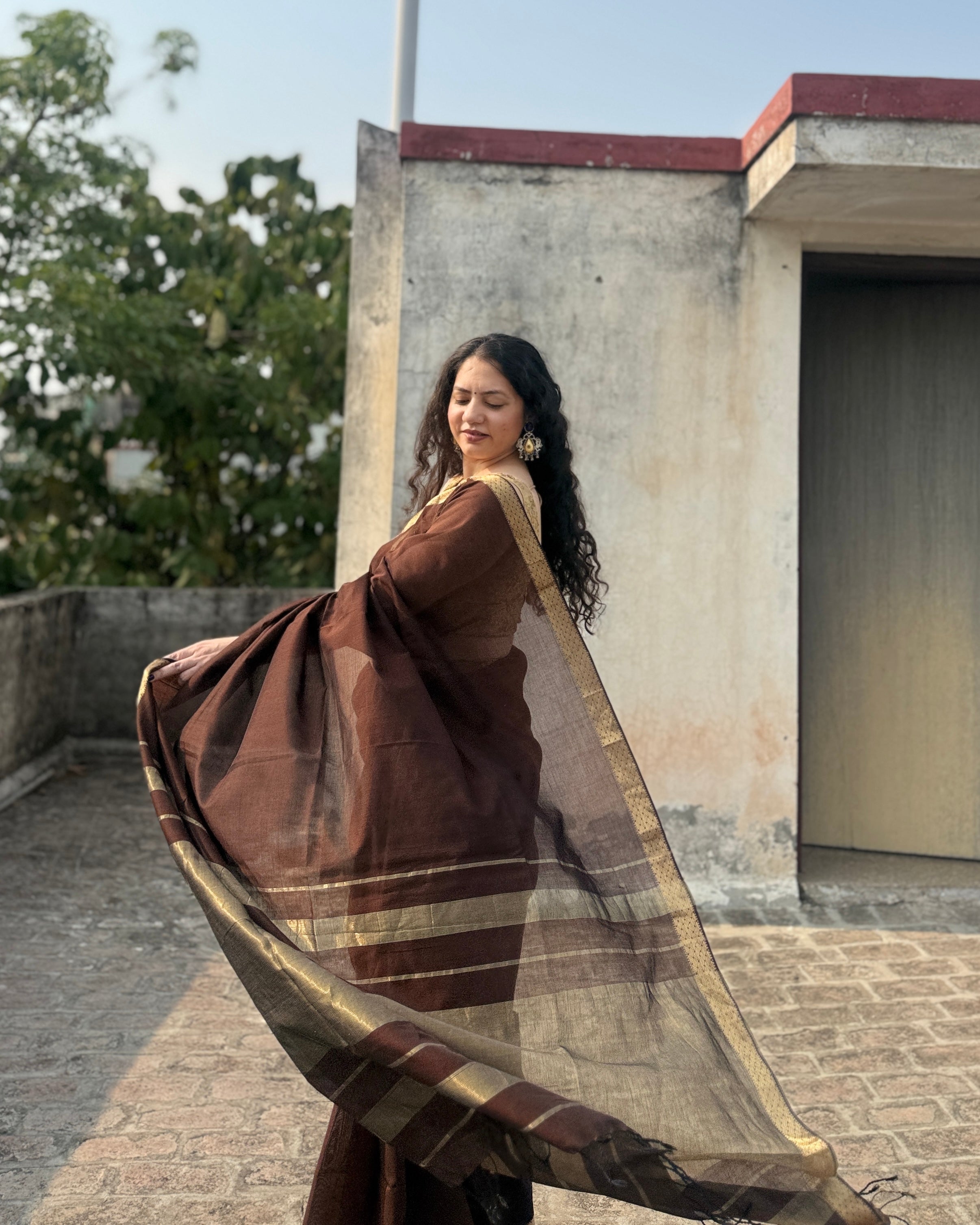 Kashish | Cocoa Maheshwari Cotton Saree