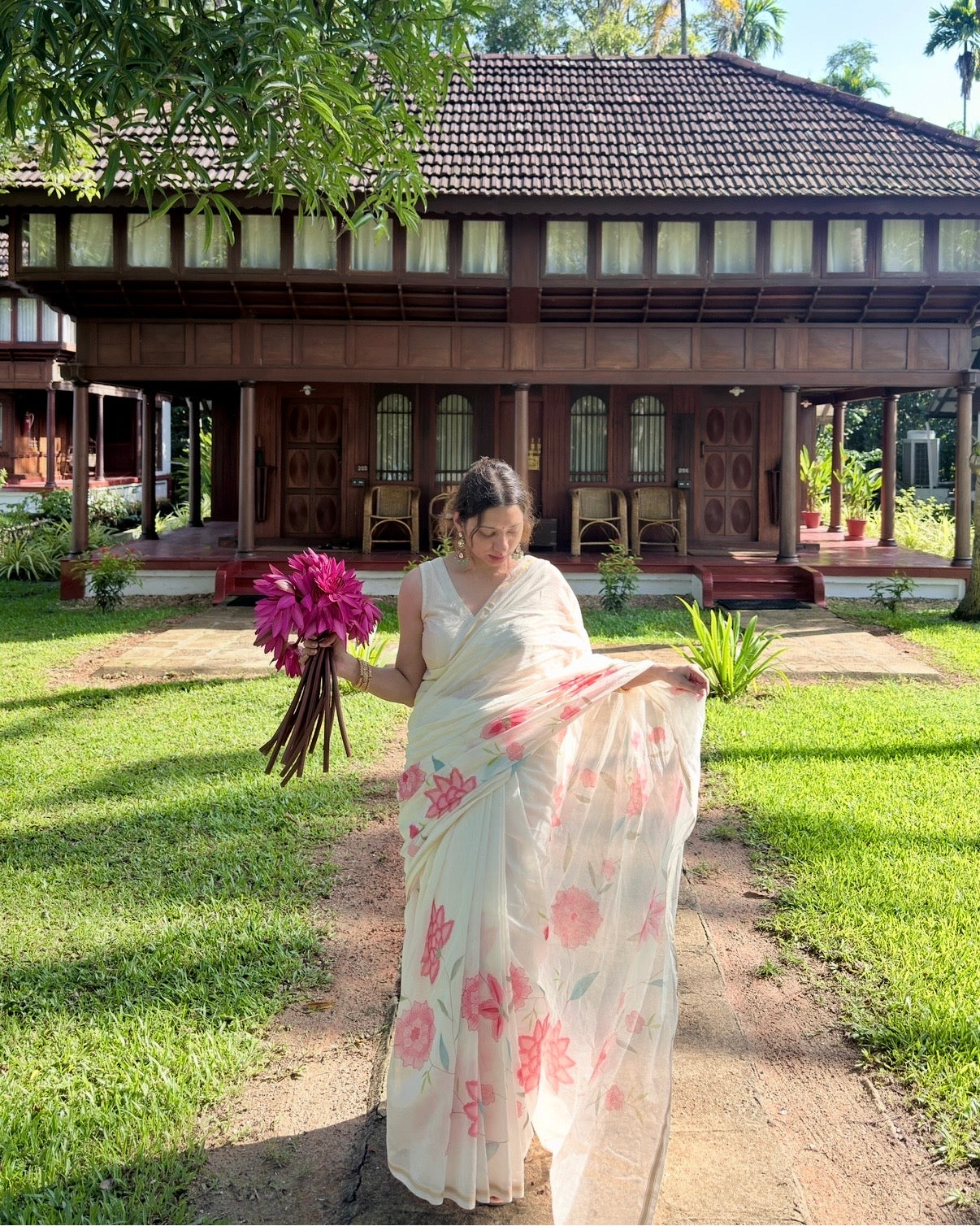 Dahlia | Maheshwari Handpainted Saree