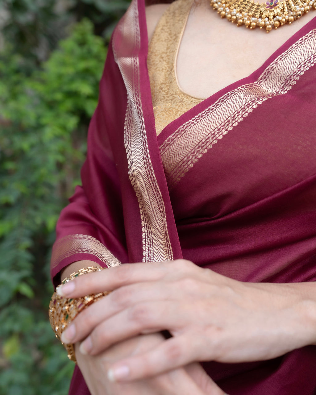 Nazaara | Maroon Cotton Silk Saree
