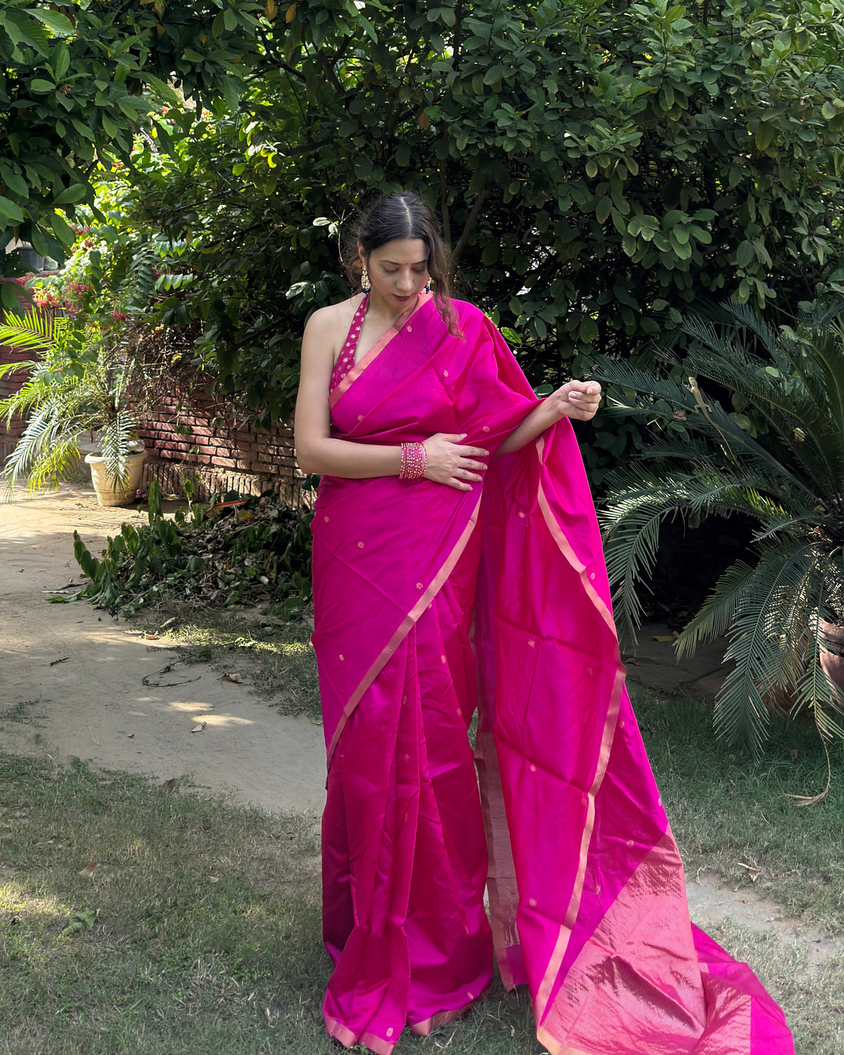 Laila | Rani Pink Chanderi Pattu Silk Saree